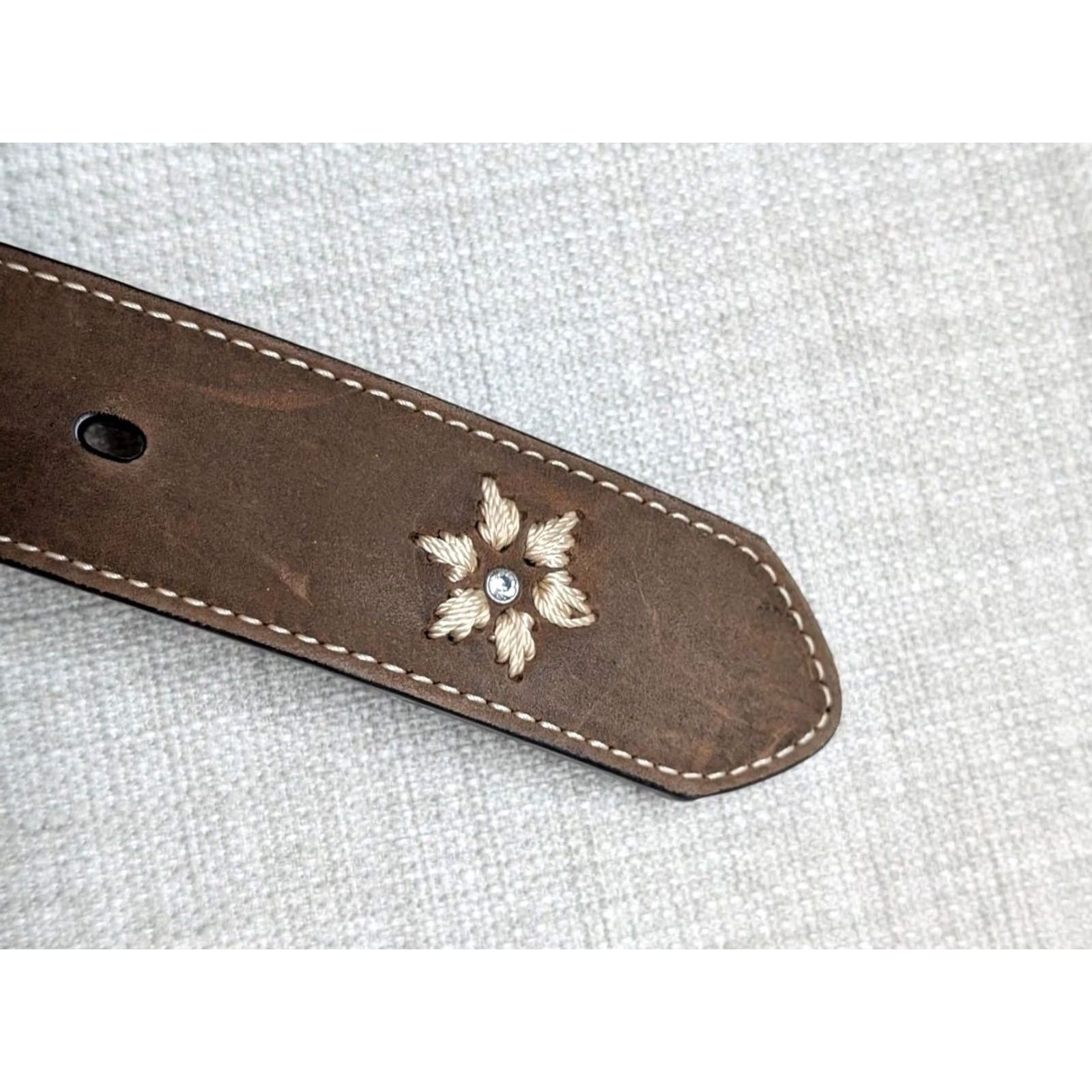 Vintage VINTAGE Nocona belt western buckle belt 38 brown leather embroidered rhinestone crocodile pattern Unisex Adults Belt Men Women Size 38 - 4 Thumbnail