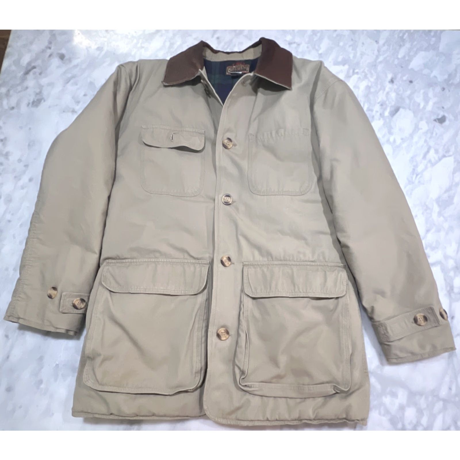 Vintage Greatland Apparel Chore Jacket Men’s Small Flannel Lined Cotton Leather Collar Casual Workwear Size US S / EU 44-46 / 1 - 2 Thumbnail