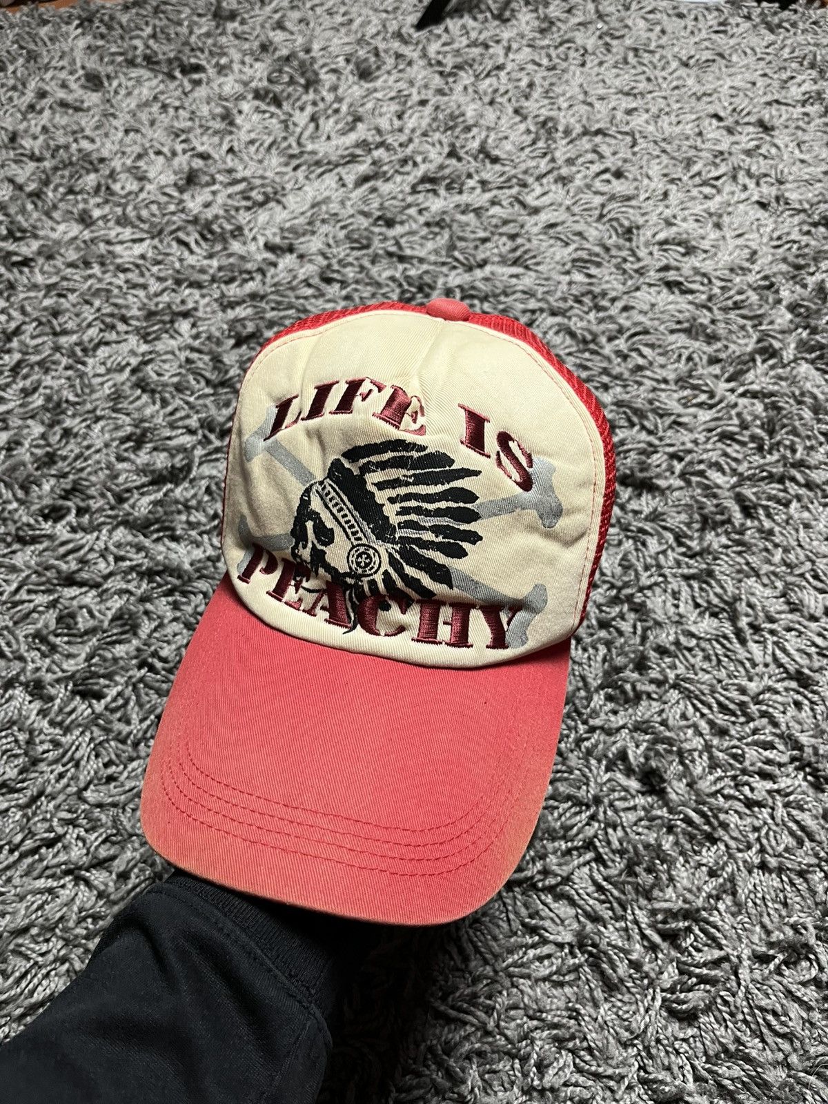 Japanese Brand Japanese Brand "Life Is Peachy" Distressed Trucker Cap Size ONE SIZE - 2 Thumbnail