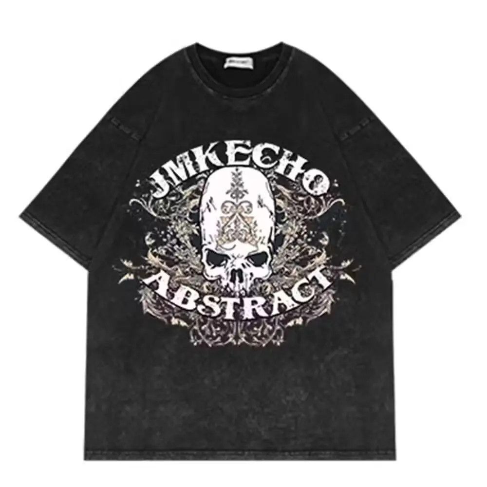 image of Vintage Skull Printed Short Sleeve T-Shirt in Black, Men's (Size Large)