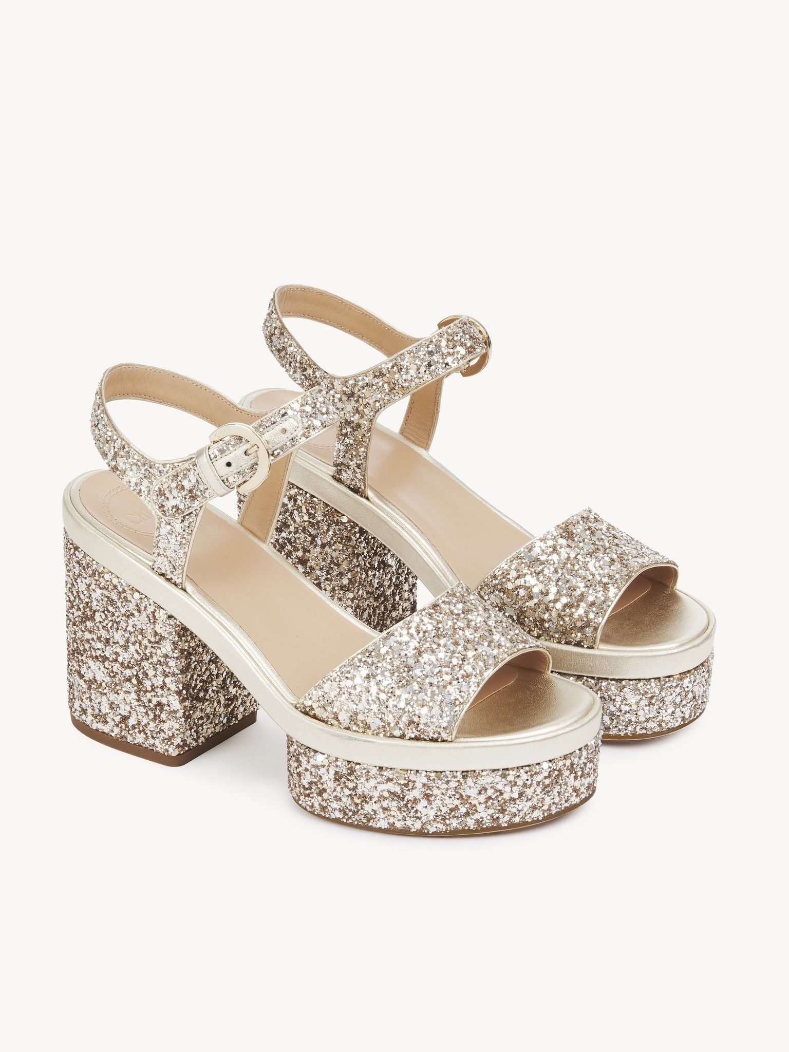 Chloe o1loc1c0325 CHC23 Odina Sandals in Glittery Beige Size US 11 / IT 41 - 2 Thumbnail