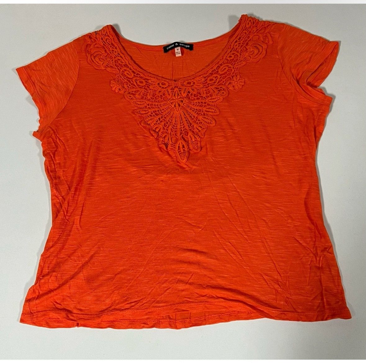 Vintage Orange Boho Embroidered Short Sleeve Shirt Blouse Size M 🧡✨ Size M / US 6-8 / IT 42-44 - 2 Thumbnail