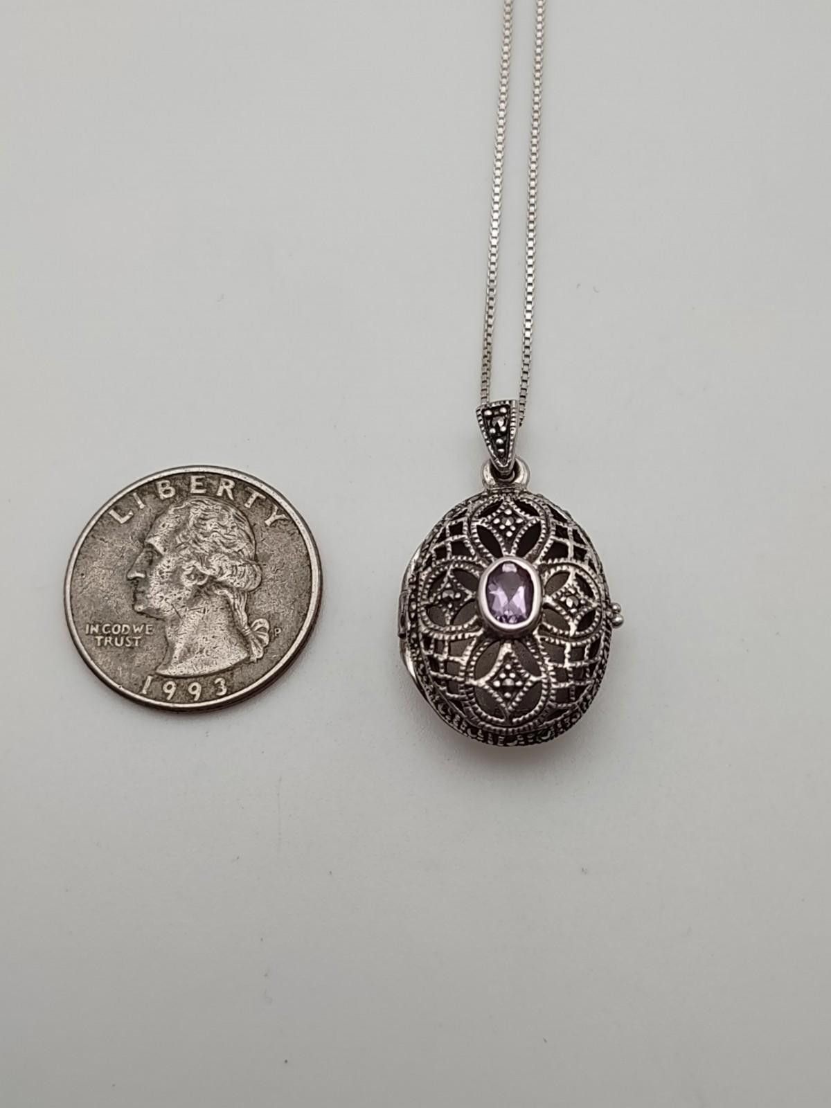 The Unbranded Brand Sterling Silver Locket Amethyst Style Stone 925 24” Chain Size ONE SIZE - 3 Thumbnail