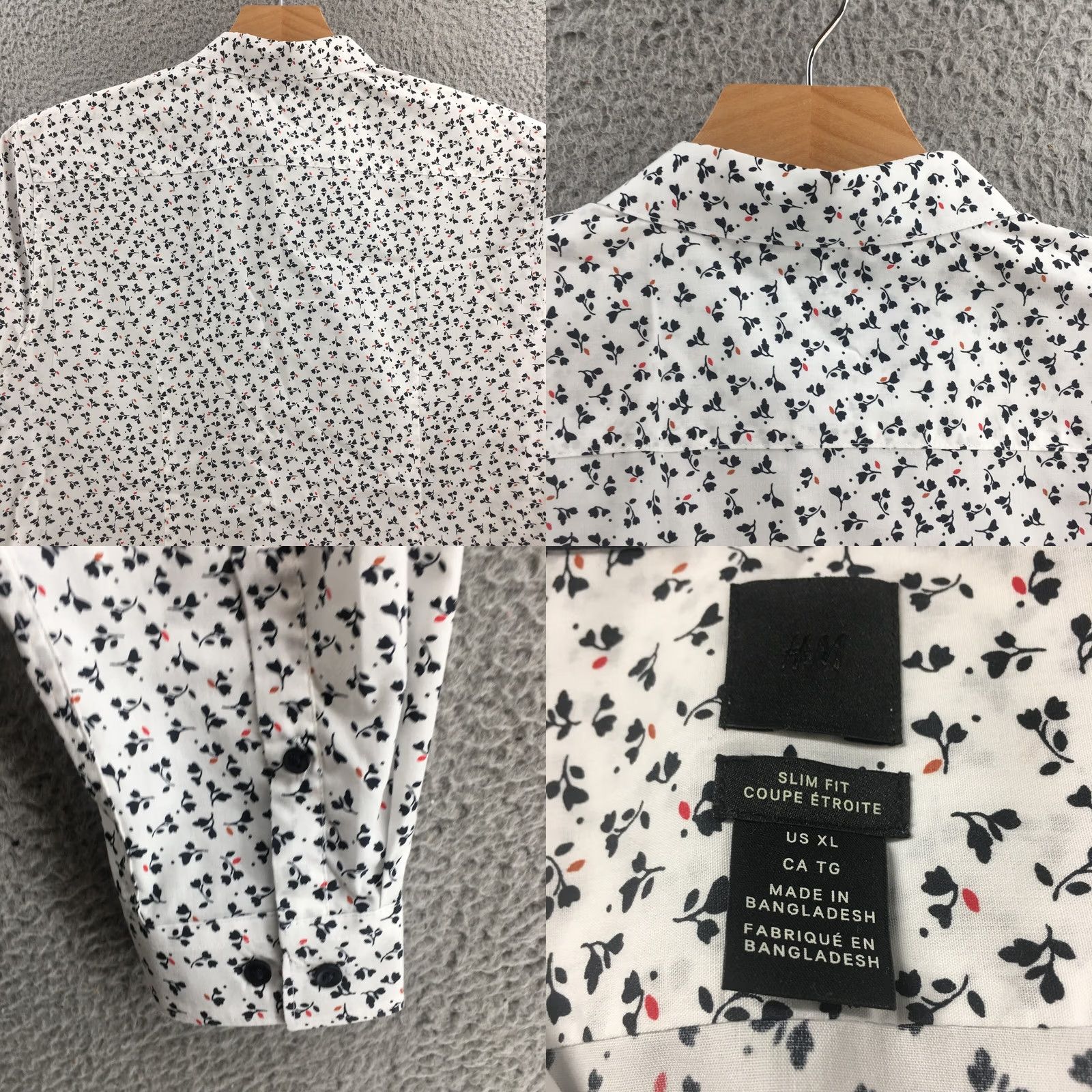 H&M H&M Shirt Mens XL White Floral Long Sleeve Button Up Slim Fit Size US XL / EU 56 / 4 - 8 Thumbnail
