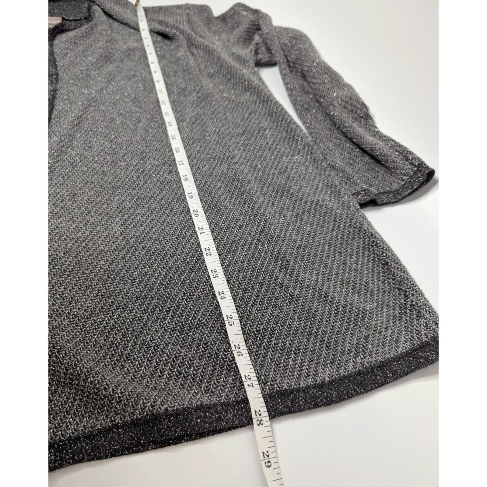 Vintage Chico's Cardigan Women Regular Open Front Knit 3/4 Sleeve Gray Cotton Acrylic Metallic Nylon Size XS / US 0-2 / IT 36-38 - 4 Thumbnail