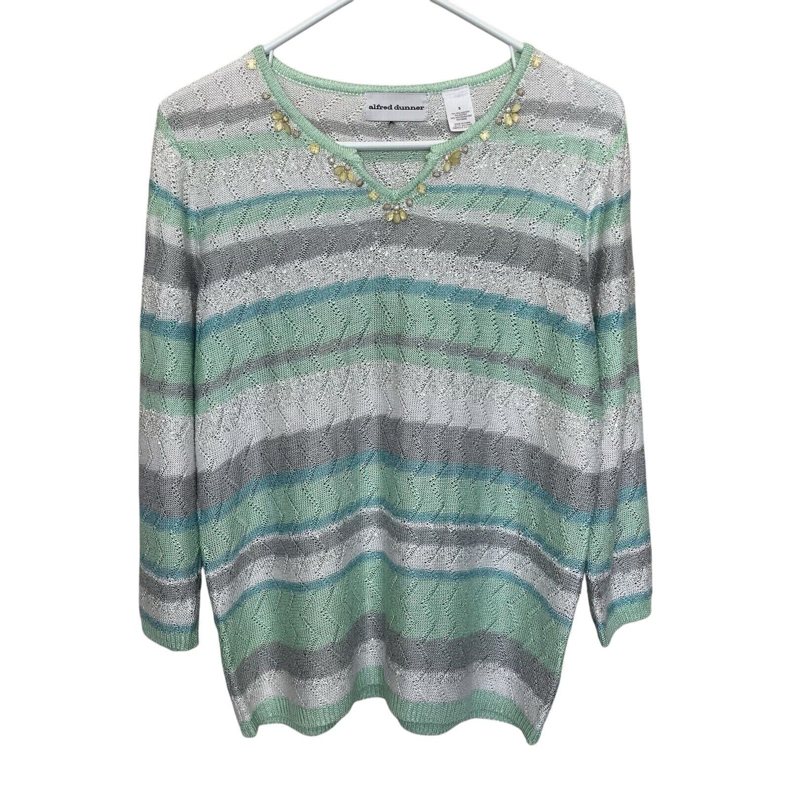 Vintage Alfred Dunner | Striped Knit Sequin Top Beaded grandma Size S / US 4 / IT 40 - 2 Thumbnail