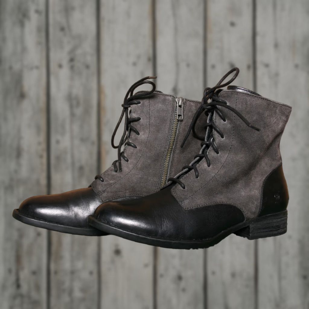 Born Börn Clements Black Leather & Gray Suede Side Zip Ankle Boots Sz. 7.5 M Women Shoe Bootie Size US 8 / IT 38 - 1 Thumbnail