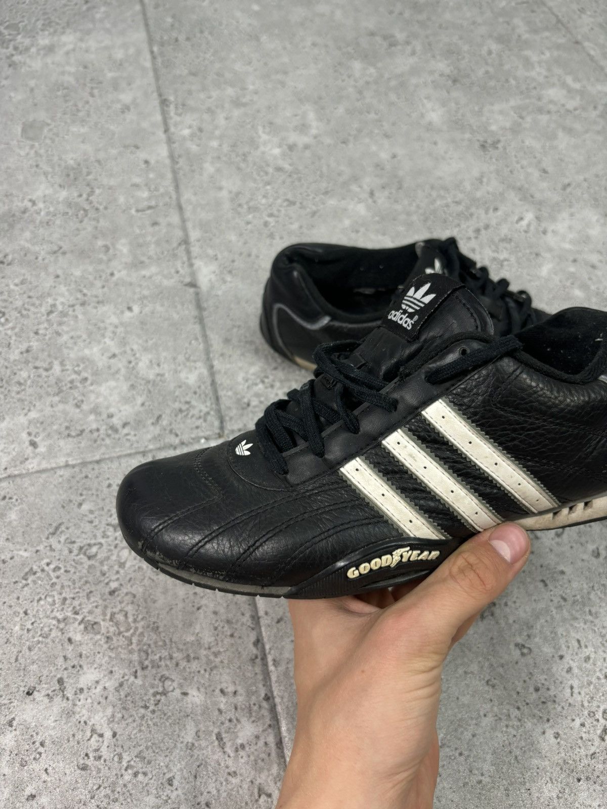 2000s Vintage Archive Racing Black Leather Adidas Good Year