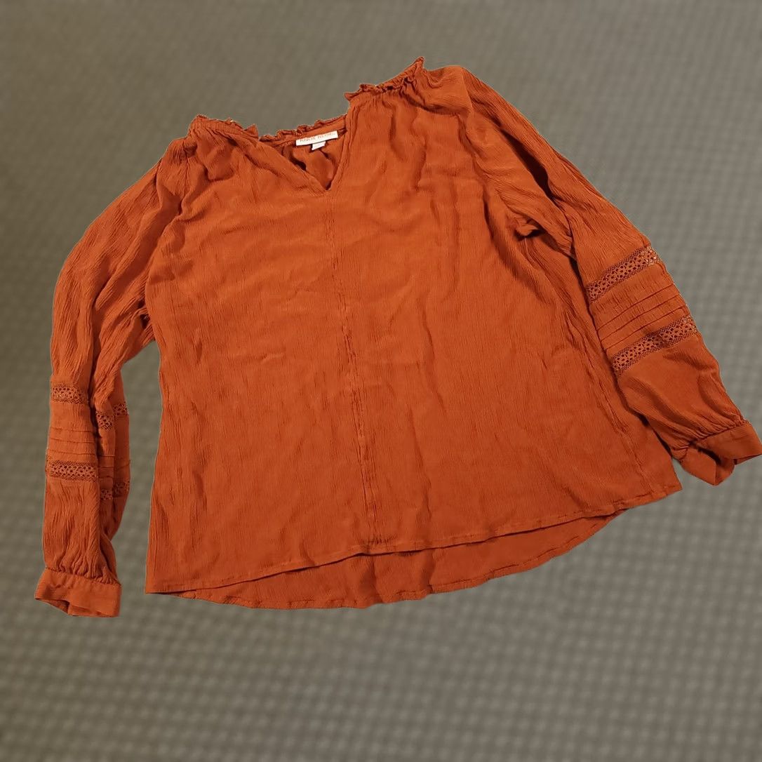 Vintage Knox Rose Shirt Women's Large Burnt Orange Long Sleeve Boho V-Neck Lightweight Shirt Size L / US 10 / IT 46 - 1 Thumbnail