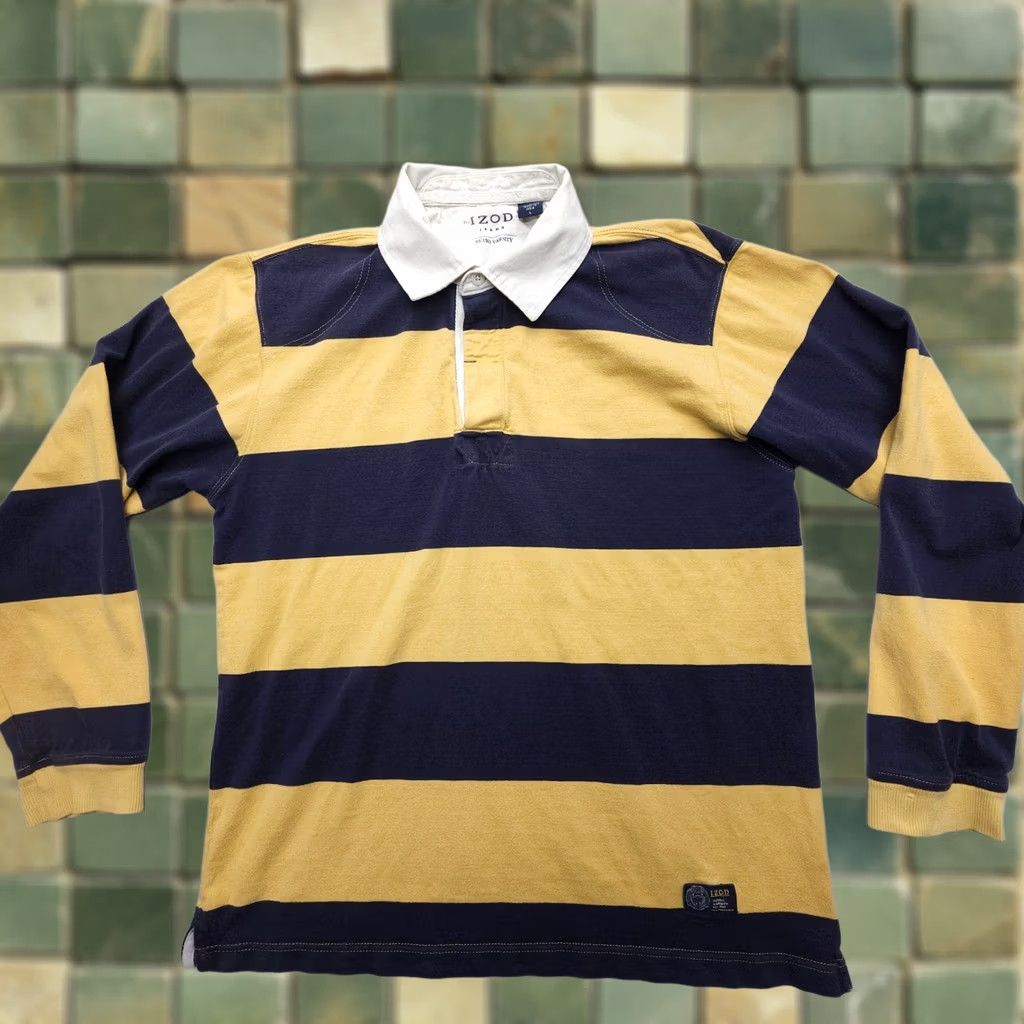 Izod IZOD Polo Shirt Mens Large Striped Cotton Long Sleeve Retro 90s Rugby Size US L / EU 52-54 / 3 - 1 Thumbnail