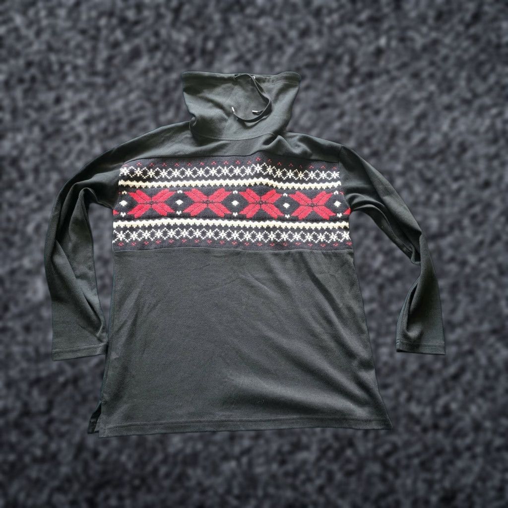 Chaps Chaps Shirt Womens S Cowlneck Drawstring L/S Fair Isle Turtleneck Sweatshirt Black Magenta 90s Size S / US 4 / IT 40 - 1 Thumbnail