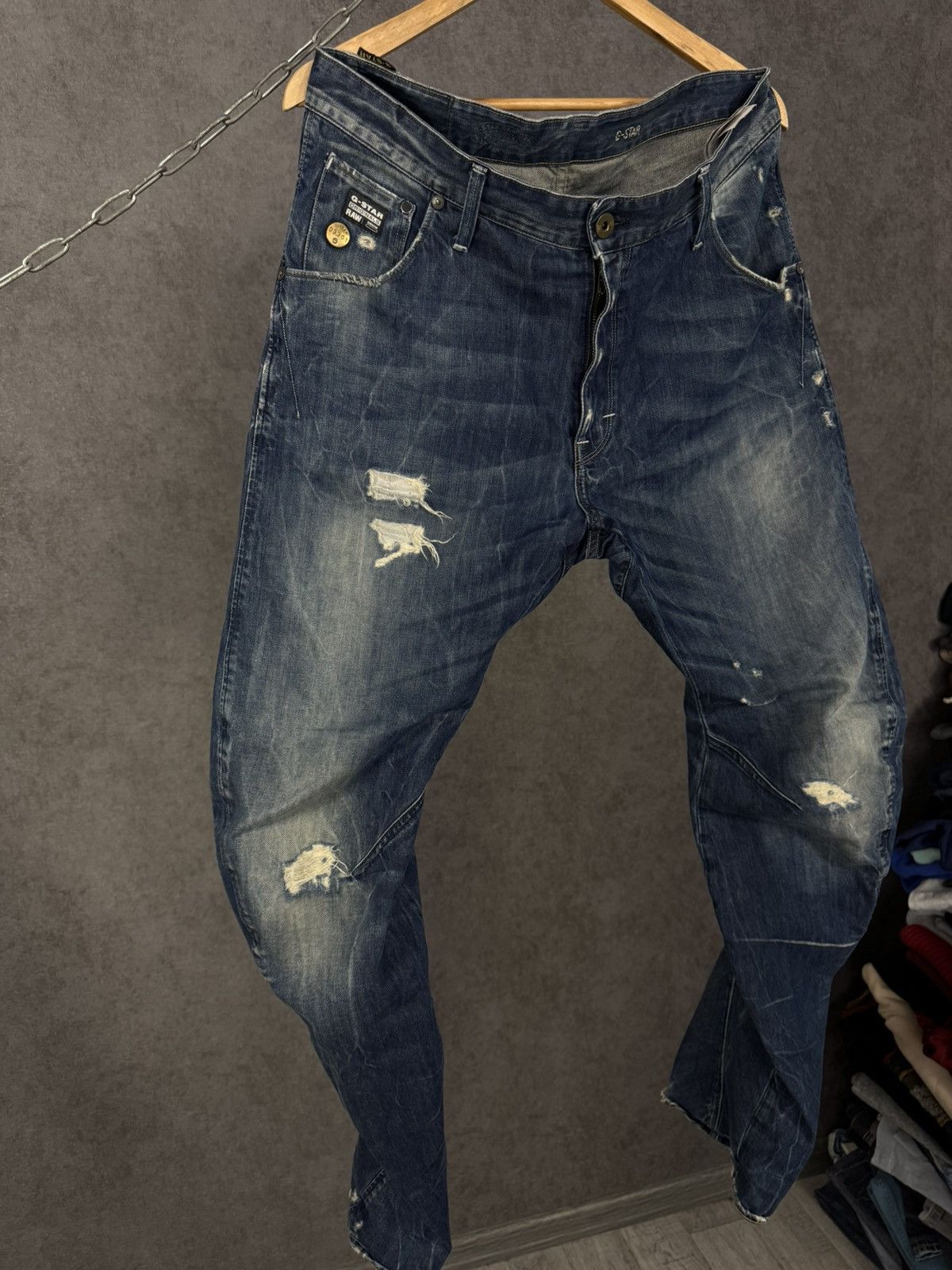 G-Star G Star Raw designer distressed denim asymmetric jeans Size US 33 - 3 Thumbnail