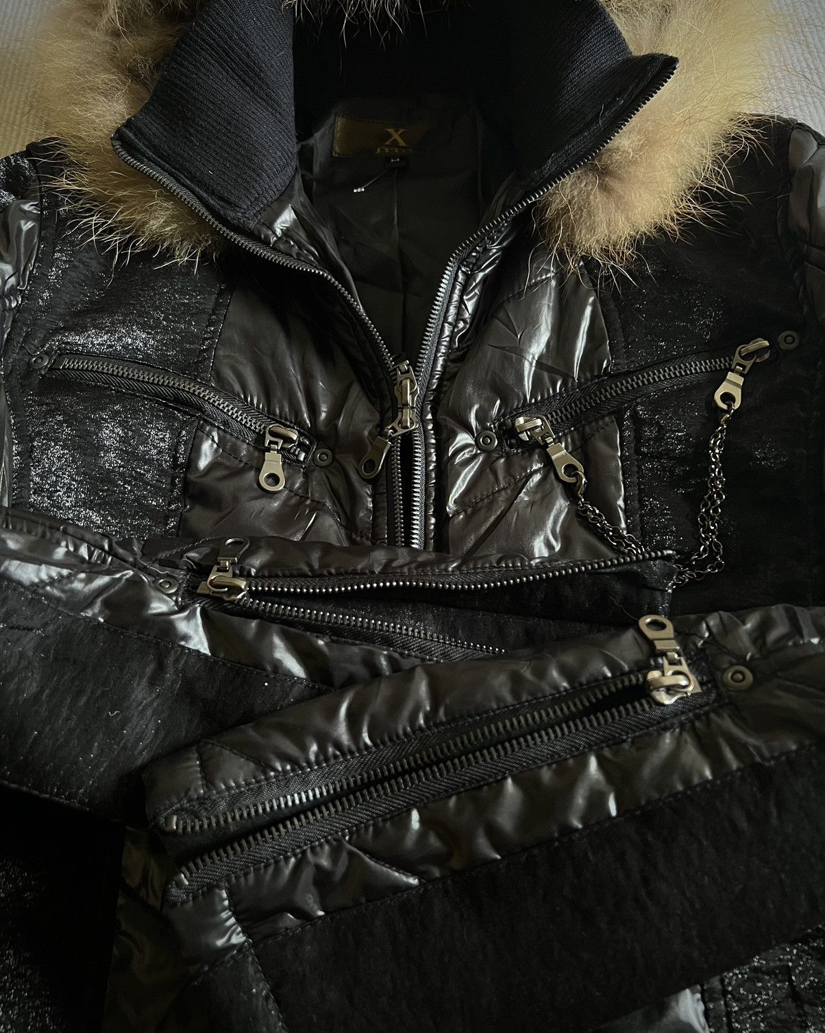 Japanese Brand Xfrm Fur Hood Chain Puffer Jacket Black Y2K Vkei Grunge Size US M / EU 48-50 / 2 - 5 Thumbnail