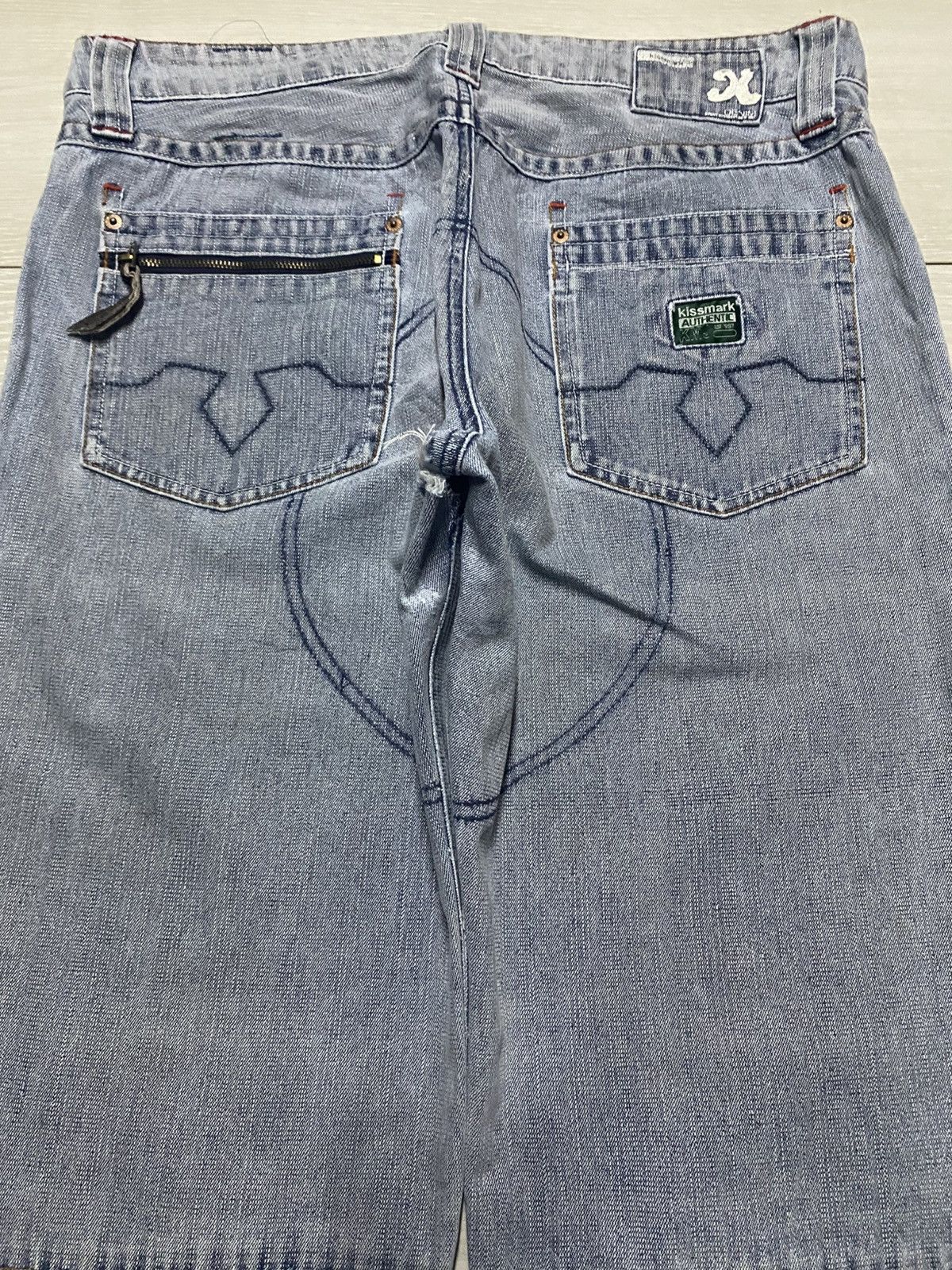 Japanese Brand Vintage KissMark Japan Double Knee StoneWash Baggy Jeans Size US 35 - 3 Thumbnail
