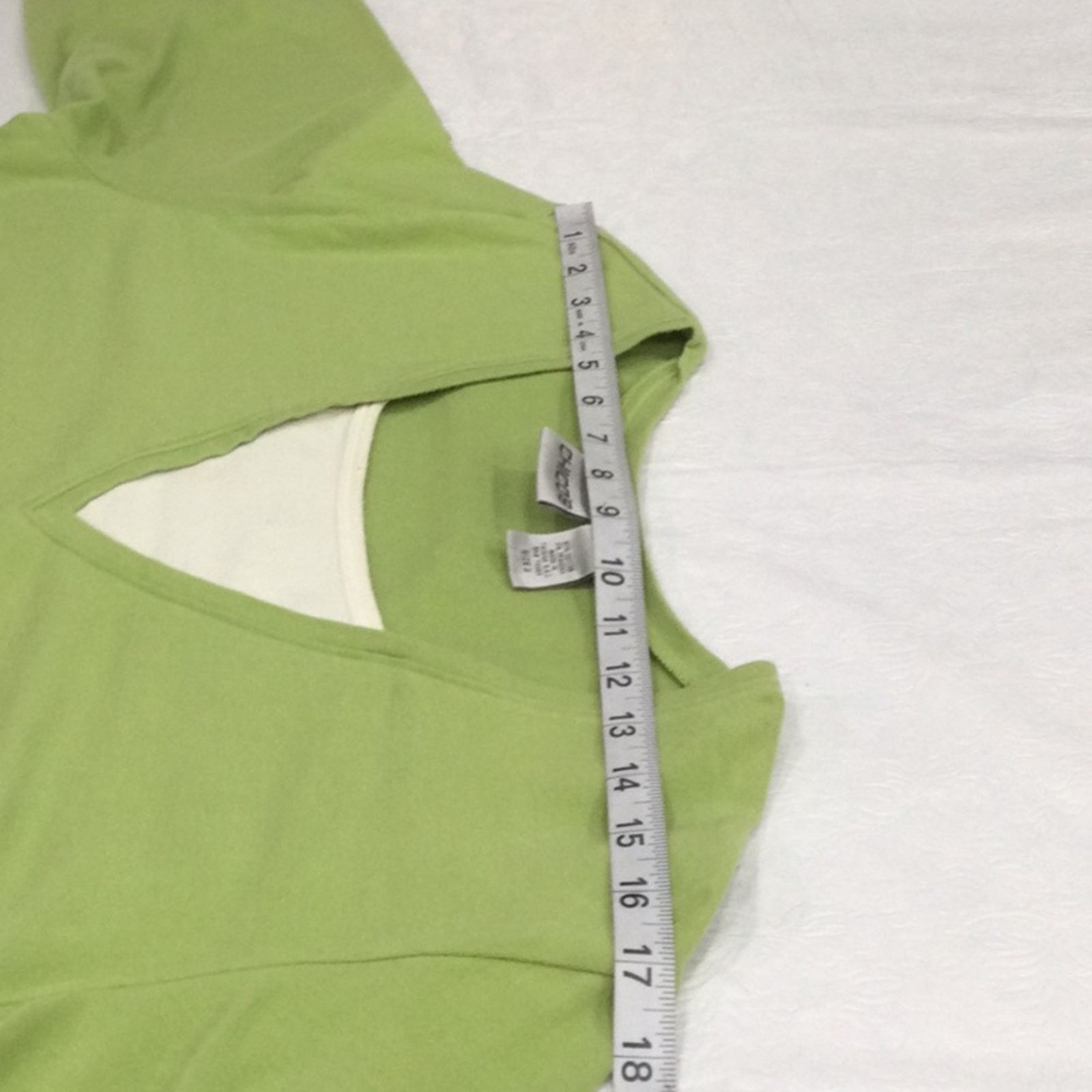 Chicos Chico's Green &White V-Neck 3/4 Sleeve Pullover Top 3/XL/16 Size XL / US 12-14 / IT 48-50 - 16 Thumbnail