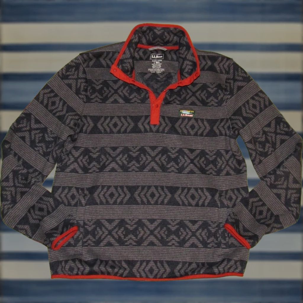 Vintage LL BEAN Tribal Southwestern Grey Pullover Fleece Large Men Size US L / EU 52-54 / 3 - 1 Thumbnail