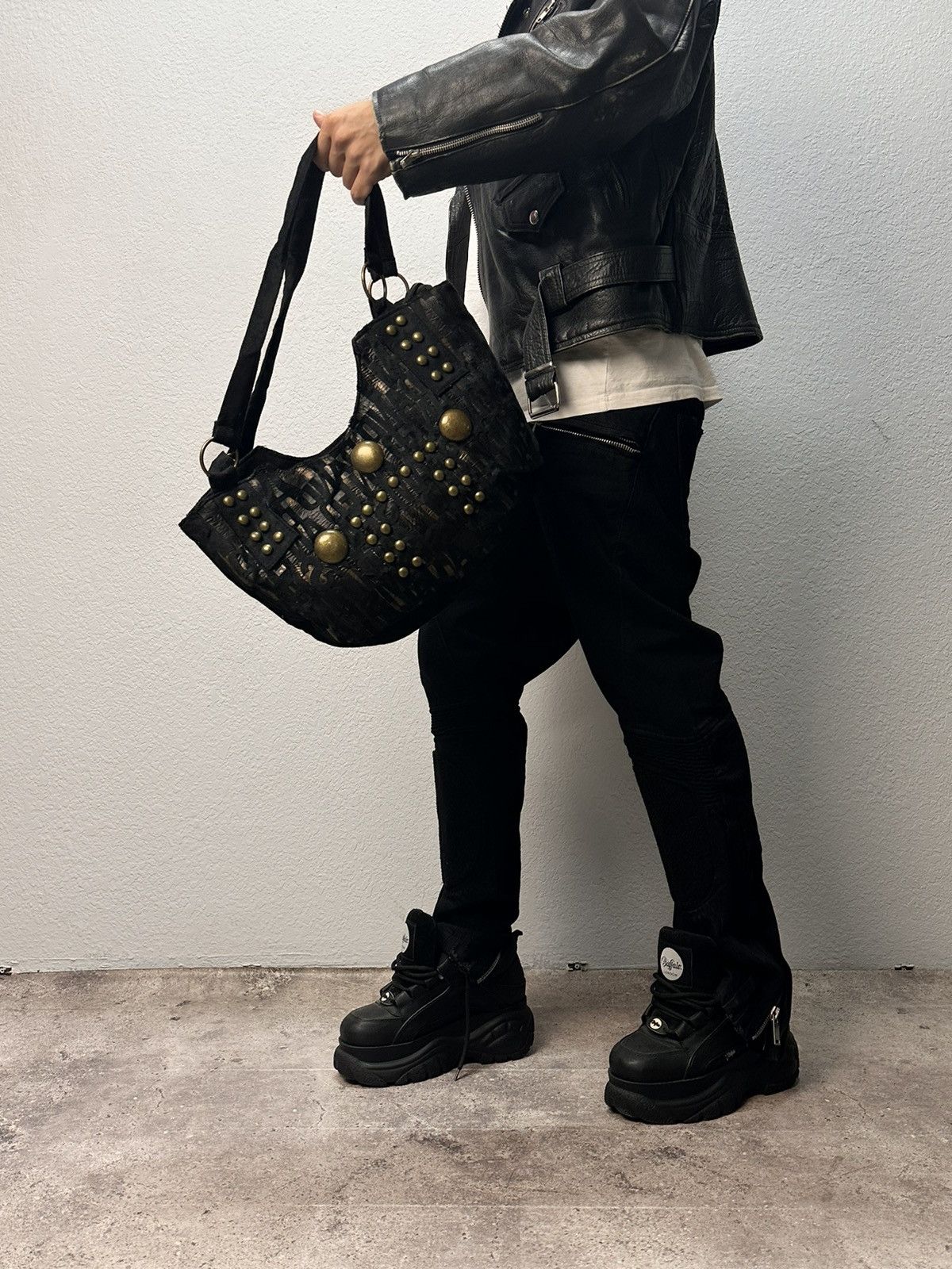 Just Cavalli Rundholz Black Studded Tote Shoulder Bag 30x40cm Size ONE SIZE - 14 Thumbnail