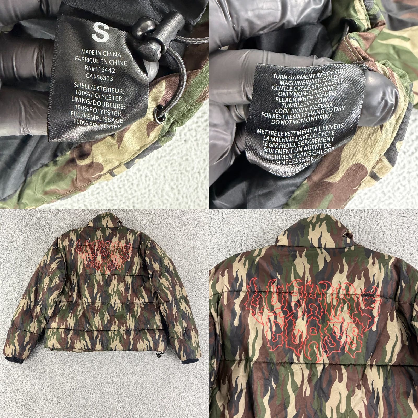 Vintage Lurking Class by Sketchy Tank Flame Thorn Camo Puffer Jacket Womens Small Green Size S / US 4 / IT 40 - 9 Thumbnail