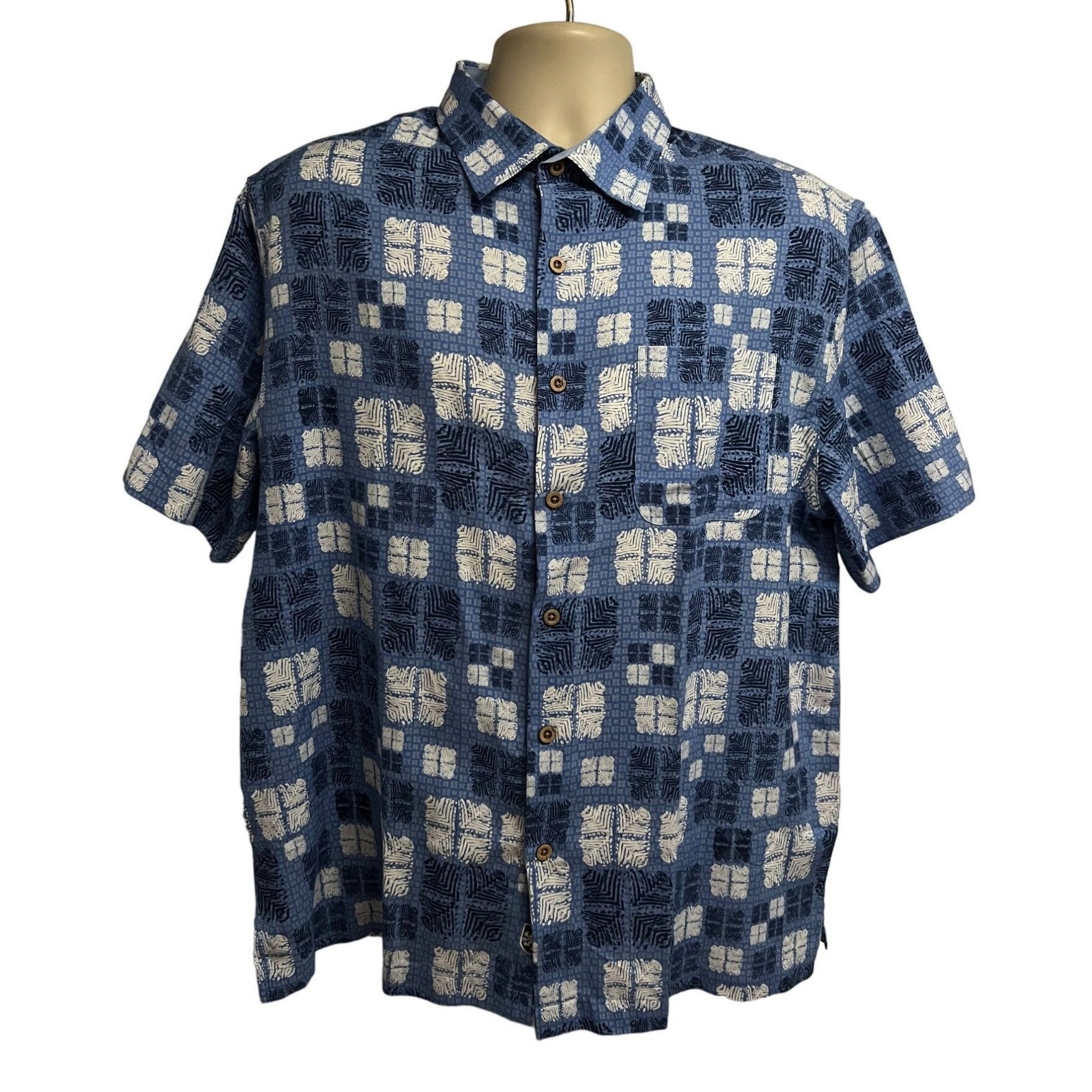 Nat Nast Nat Nast Mens Blue Silk Button Front Camp Shirt XL Pocket Co Size US XL / EU 56 / 4 - 1 Thumbnail