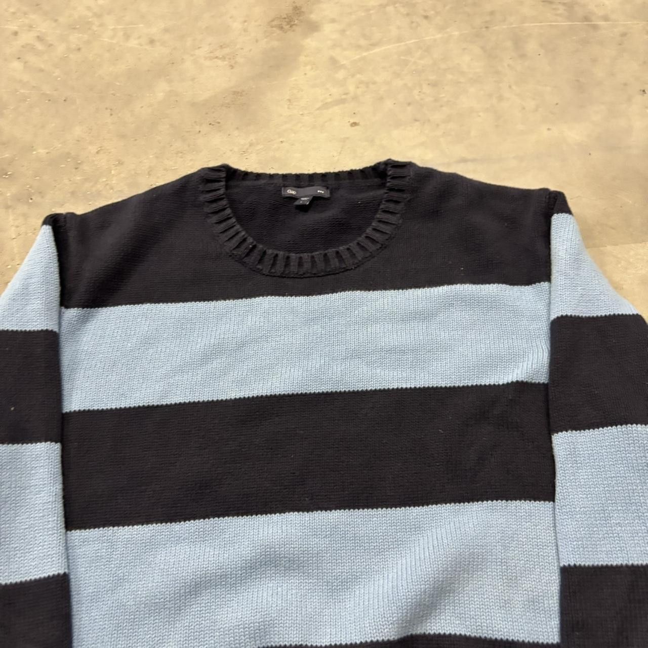 Japanese Brand × Vintage Crazy Vintage Y2K/2000s Light Blue & Navy Blue Two Tone Striped Sweater! Size US L / EU 52-54 / 3 - 2 Thumbnail