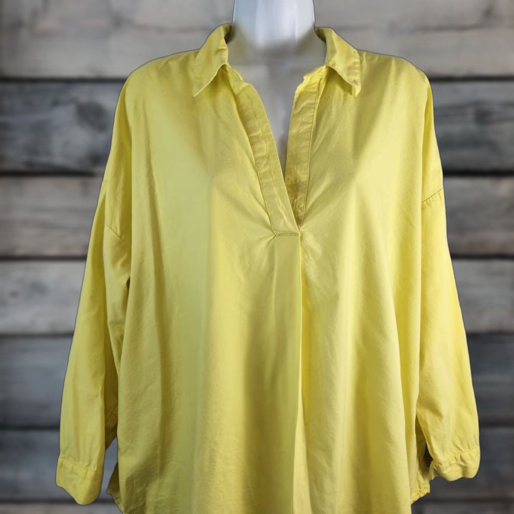 J. Jill J Jill Womens Popover Top Shirt XL Yellow Solid Long Sleeve Cotton Blend Womens Blouse Size XL / US 12-14 / IT 48-50 - 1 Thumbnail