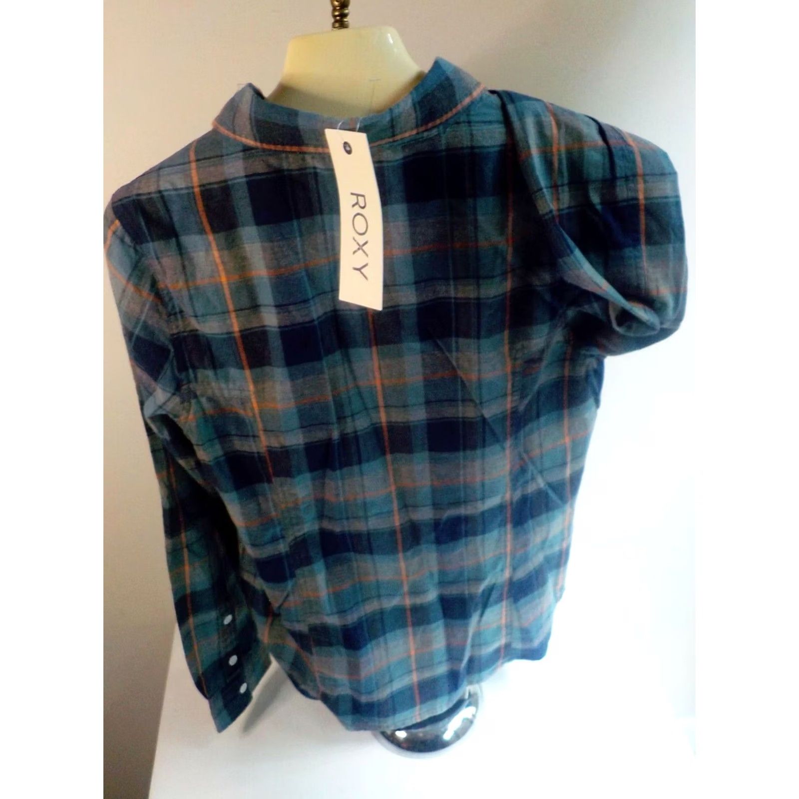 Vintage ROXY Long Sleeve Plaid Button Front Shirt Blue/Peach 100% Cotton NWT LG Womens Shirt Size L / US 10 / IT 46 - 5 Thumbnail
