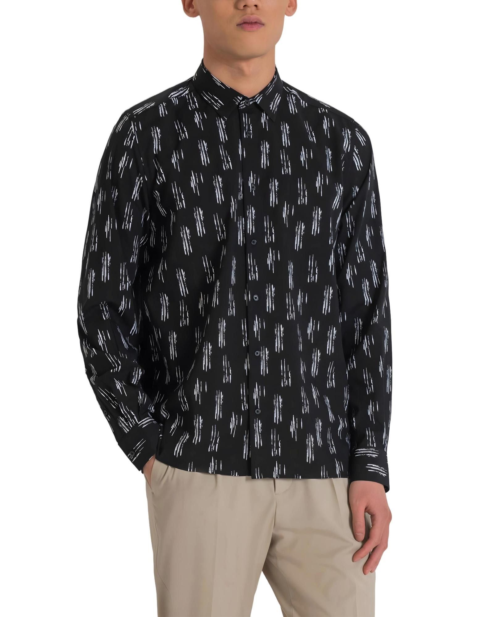 Image of Antony Morato Print Long Sleeve Button-Front Shirt in Black, Men's (Size Small)