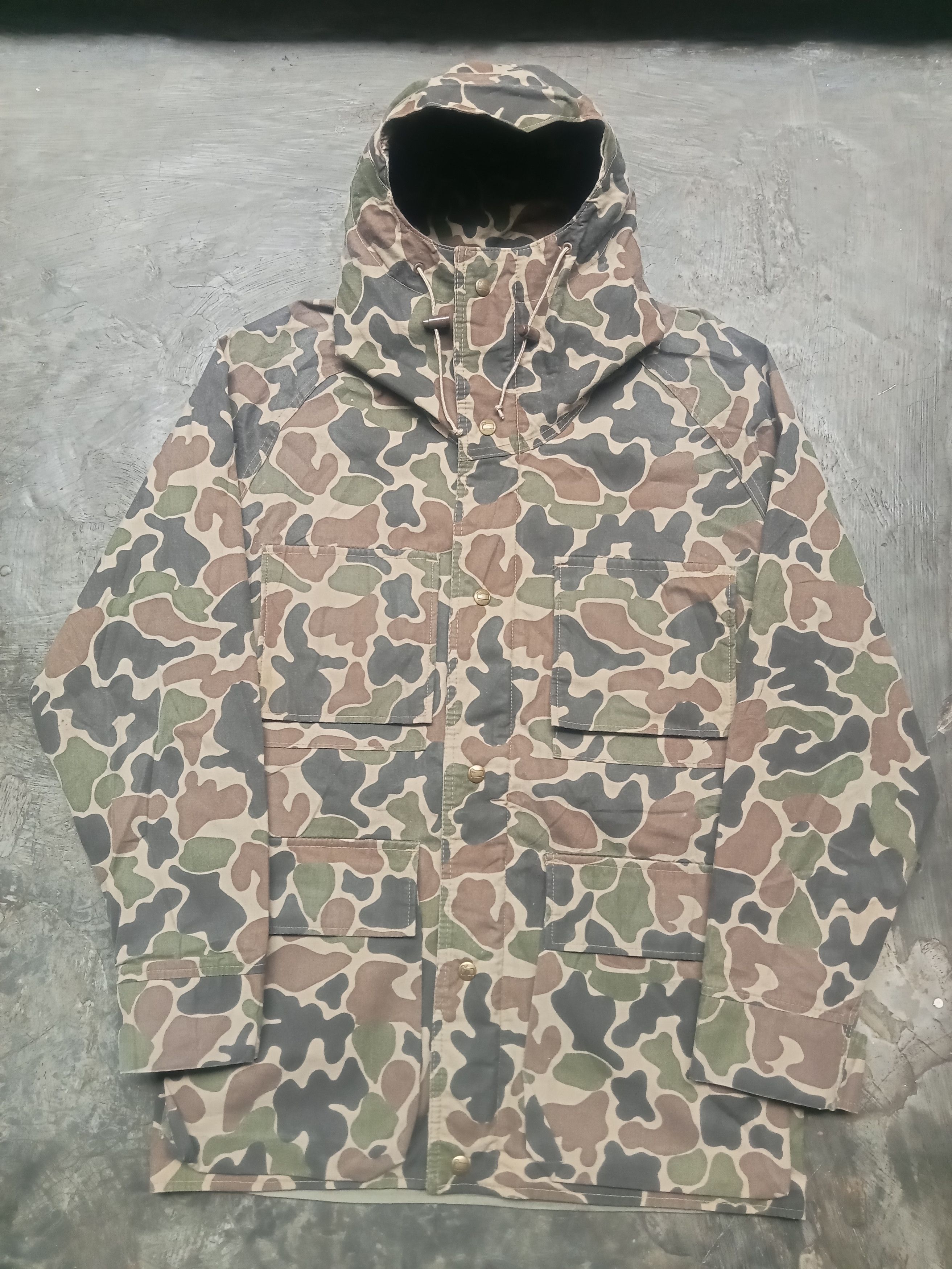 image of Vintage x Woolrich John Rich Bros 80's Woolrich Duck Camo Hunting Parka, Men's (Size Small)