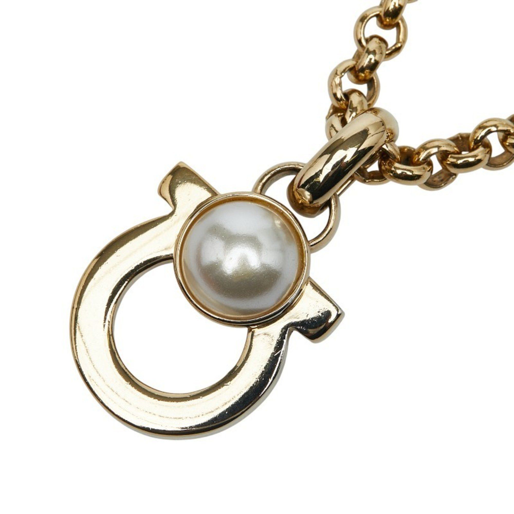 Salvatore Ferragamo Salvatore Ferragamo Gancini Necklace, Gold Plated with Faux Pearls, Women's Size ONE SIZE - 1 Thumbnail