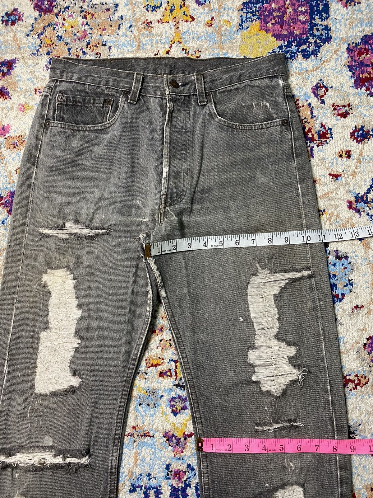 Levi's × Vintage 1989 Red Bat Wing 501 Levis Strauss Slim Straight Grey Jeans Size US 30 / EU 46 - 15 Thumbnail