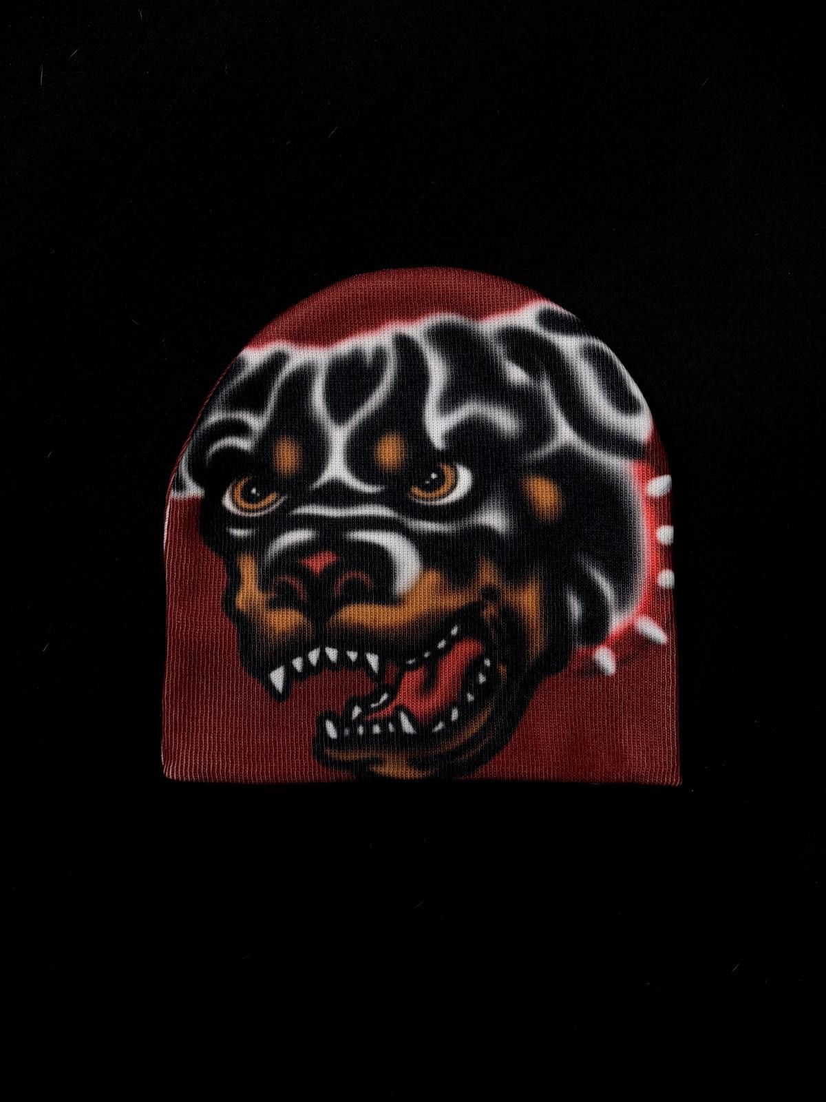 Y2K Rottweiler Graphic No Cuff Knit Beanie Hat Multi Os in Red, Men’s