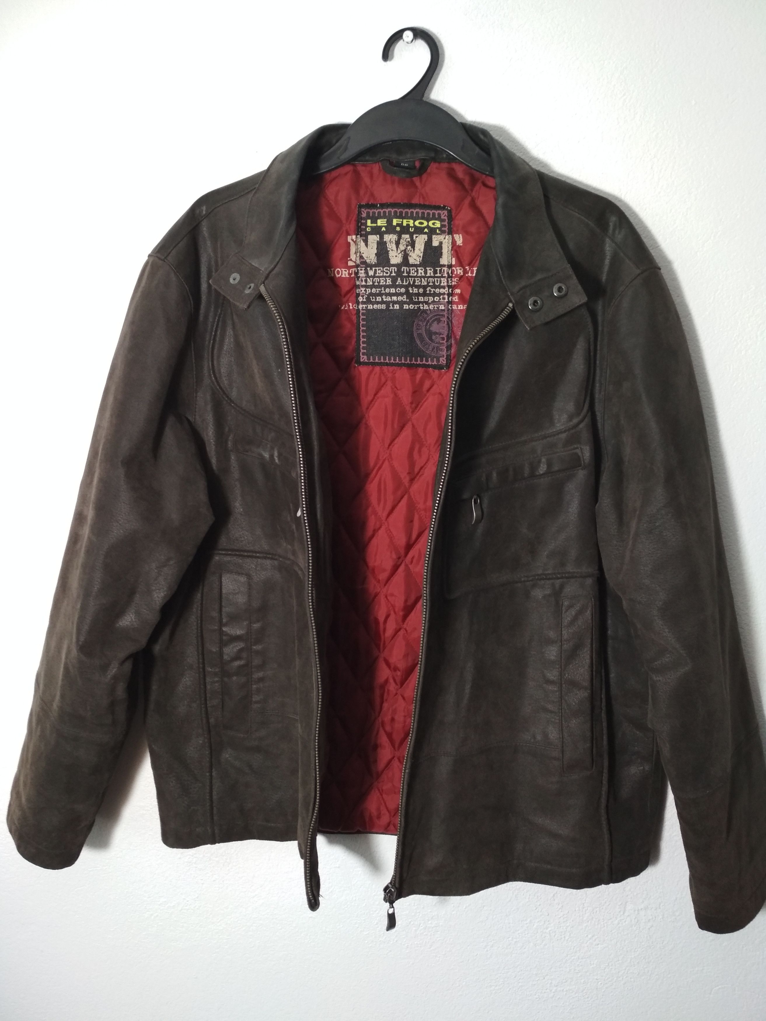 image of Vintage Le Frog Casual Genuine Leather Jacket in Black/Gray, Men's (Size XL)