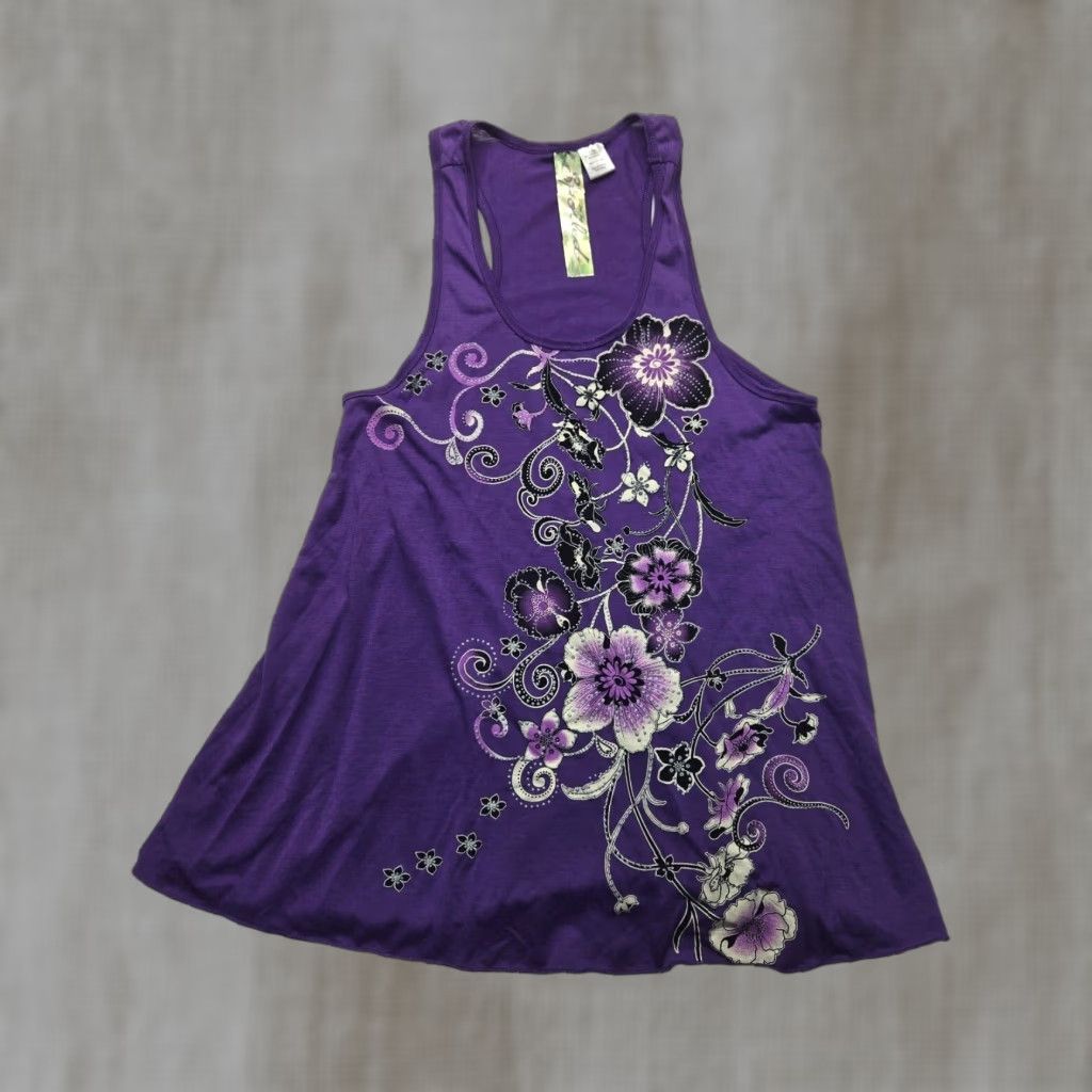 Vintage Live To Be Spoiled Shirt Tank Purple Floral Sleeveless Racerback L Women Size L / US 10 / IT 46 - 1 Thumbnail