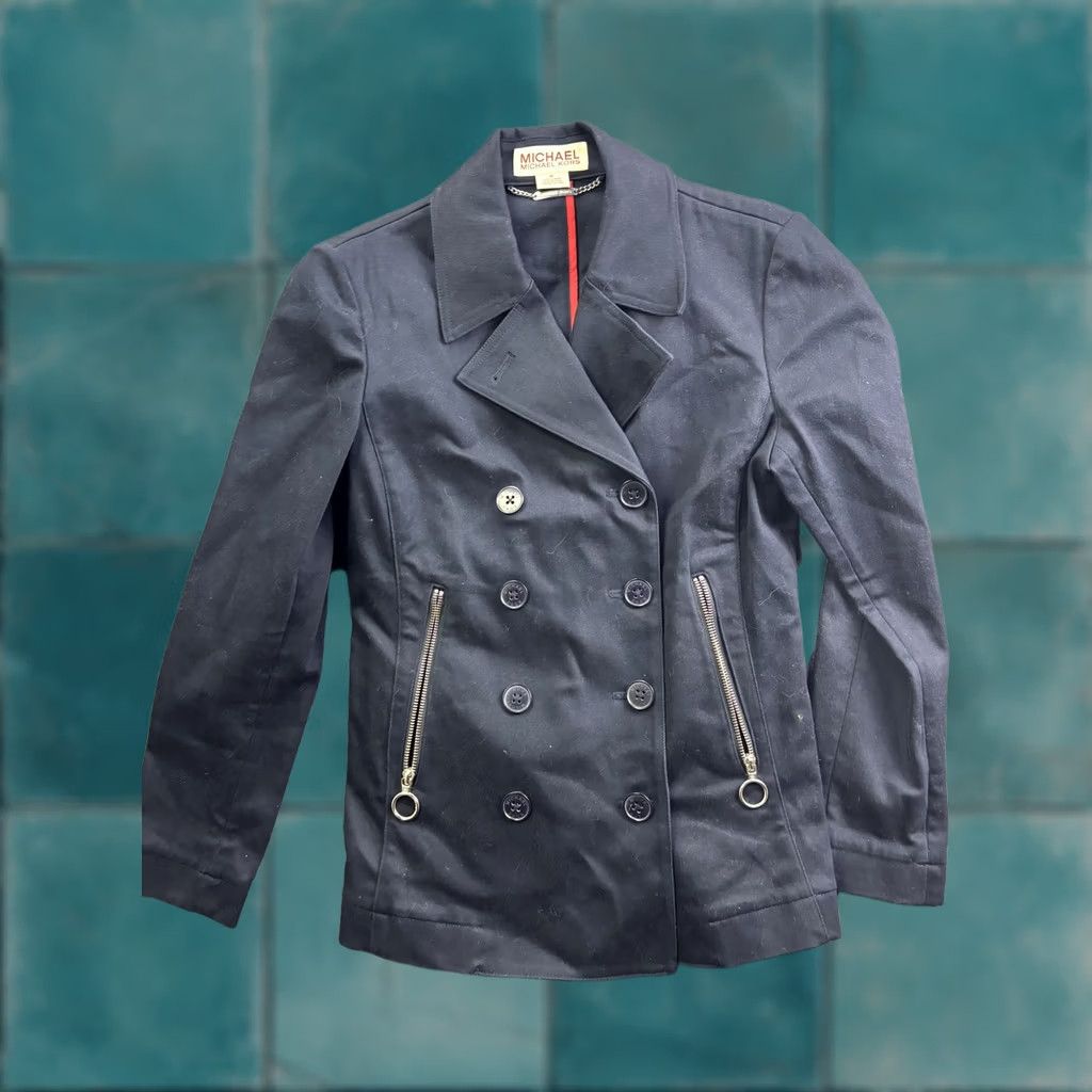Michael Kors Michael Kors Jacket Womens M Blue Pea Coat Double Breasted Zipped Pockets Front Button Cap Stitch Twill Short Coat Casual Size M / US 6-8 / IT 42-44 - 1 Thumbnail