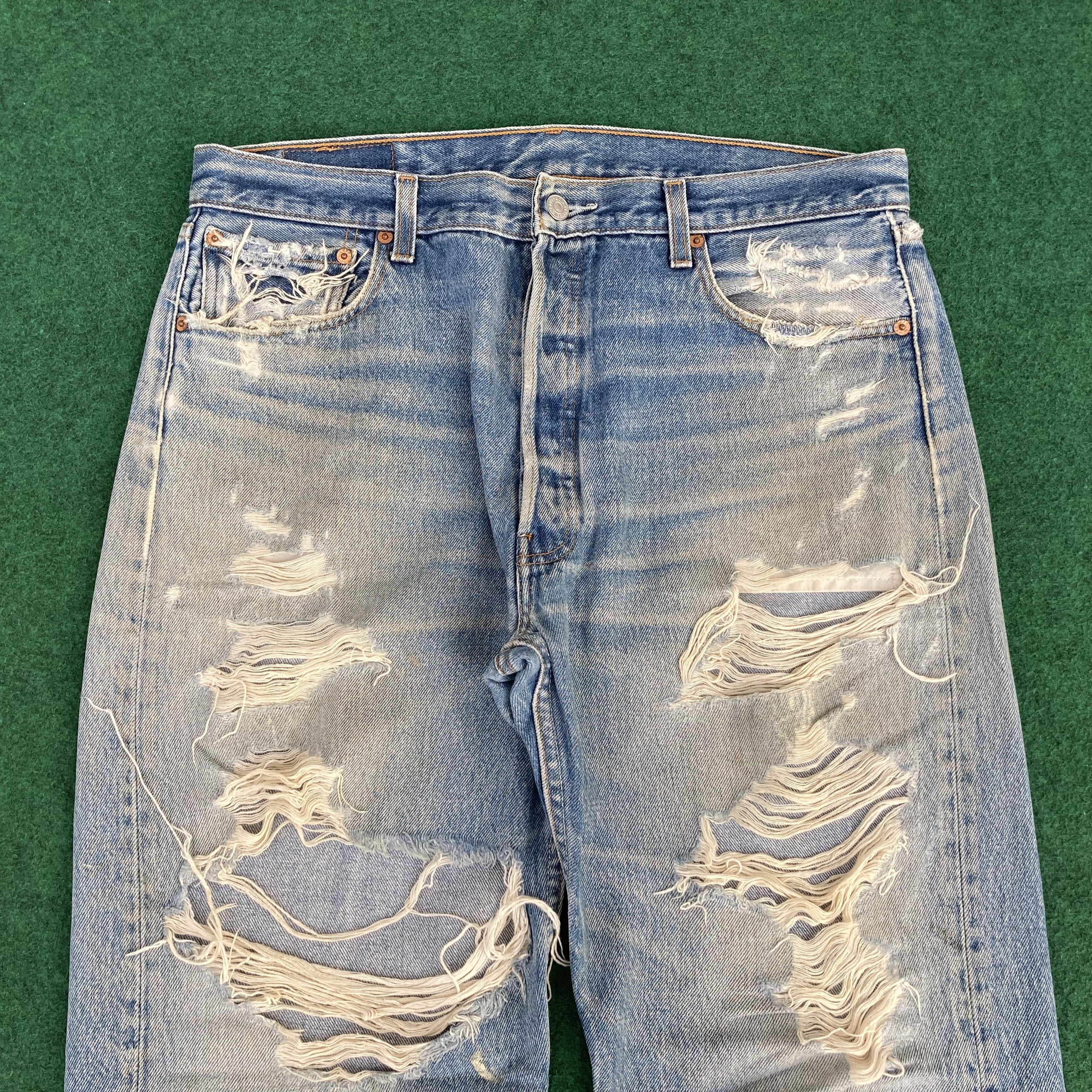 Levi's × Vintage 35x32 Vtg Levis 501 Faded Blue Ripped Punk Grunge Jeans Size US 35 - 3 Thumbnail