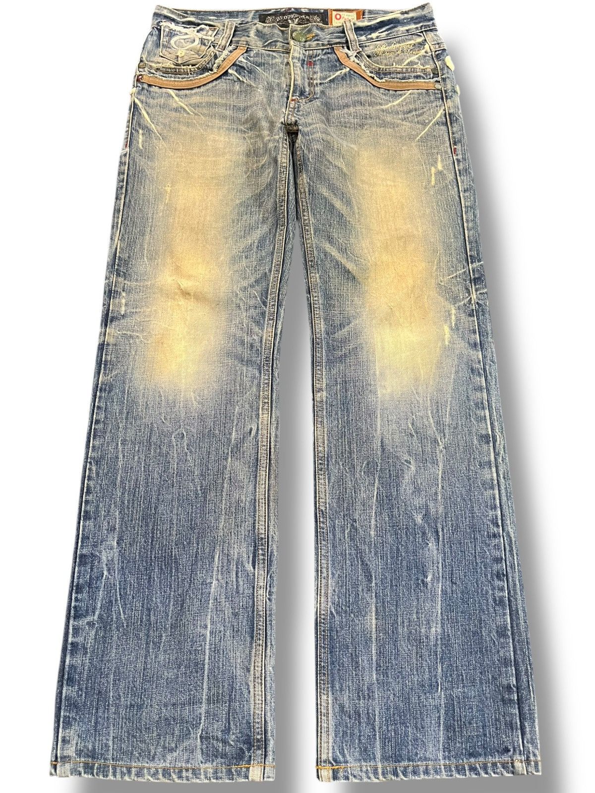 Ed Hardy Vintage Red Pepper Studded Embroidded Mudwash Denim Size US 34 / EU 50 - 2 Thumbnail