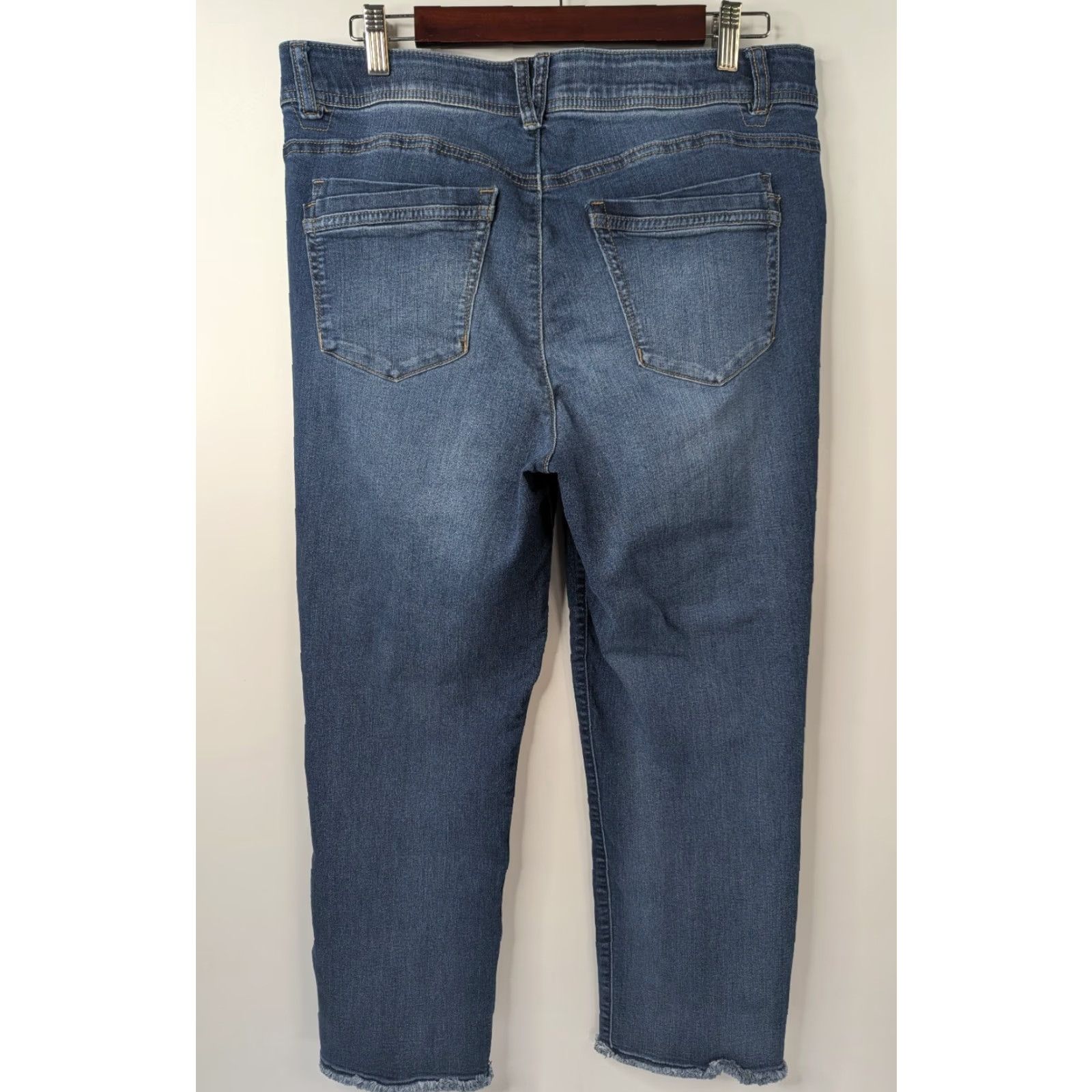 Vintage Democracy Ab Solution Straight Leg Jeans Size 14 High Rise Tummy Control Blue Denim Women Shaping 5-Pocket Raw Hem Casual Size 36" / US 14 / IT 50 - 4 Thumbnail