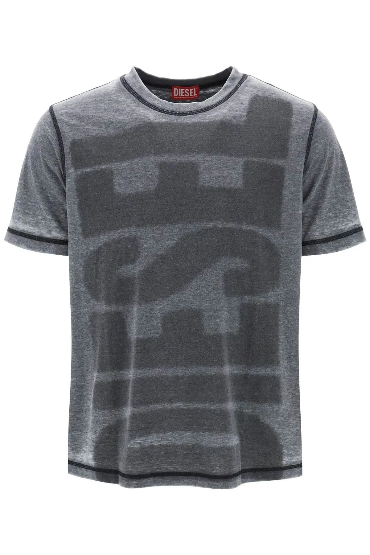 image of Diesel O1S22I1N0224 Burn-Out Logo T-Shirt In Grey Black, Men's (Size XL)