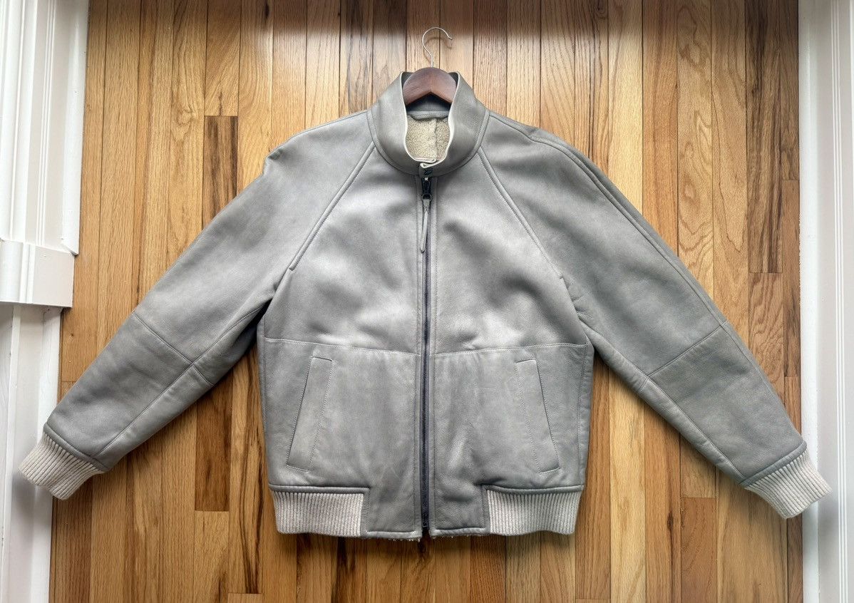 Salvatore Ferragamo Ferragamo Shearling Lamb Leather Bomber Jacket Gray Size US XL / EU 56 / 4 - 2 Thumbnail