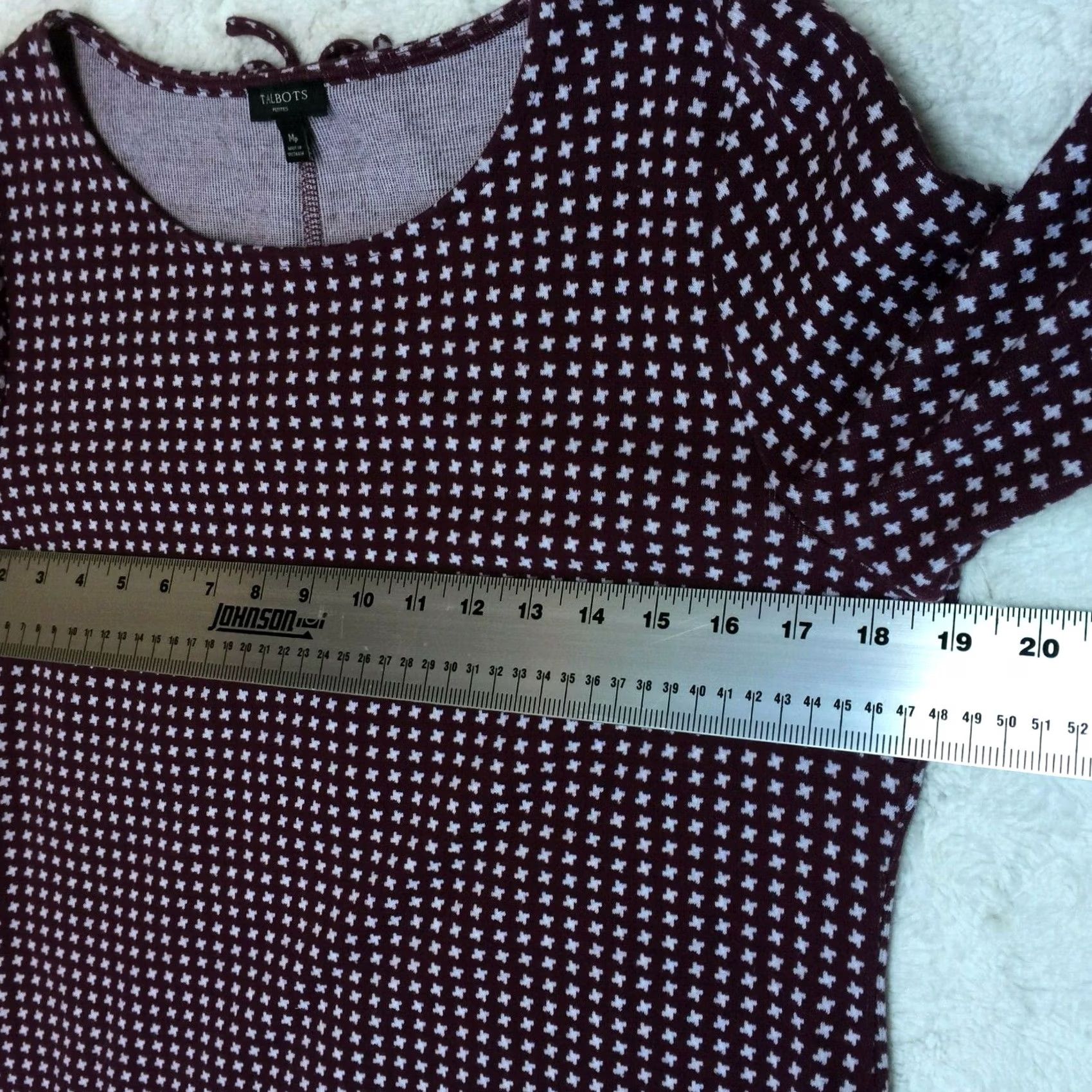 Talbots Talbots Women's Blouse Cross Knit Top 3/4 Sleeve Stretch PM Petite Maroon White Women’s Shirts Womens Size M / US 6-8 / IT 42-44 - 6 Thumbnail