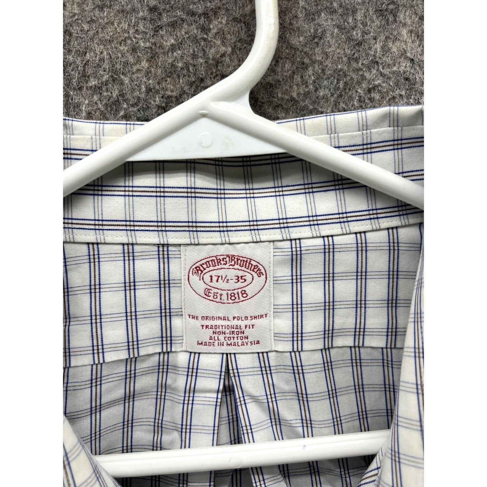 Brooks Brothers Brooks Brothers Dress Shirt Mens 17.5 35 Blue Check Classic Non-Iron Cotton Shirt Size 48R - 4 Thumbnail