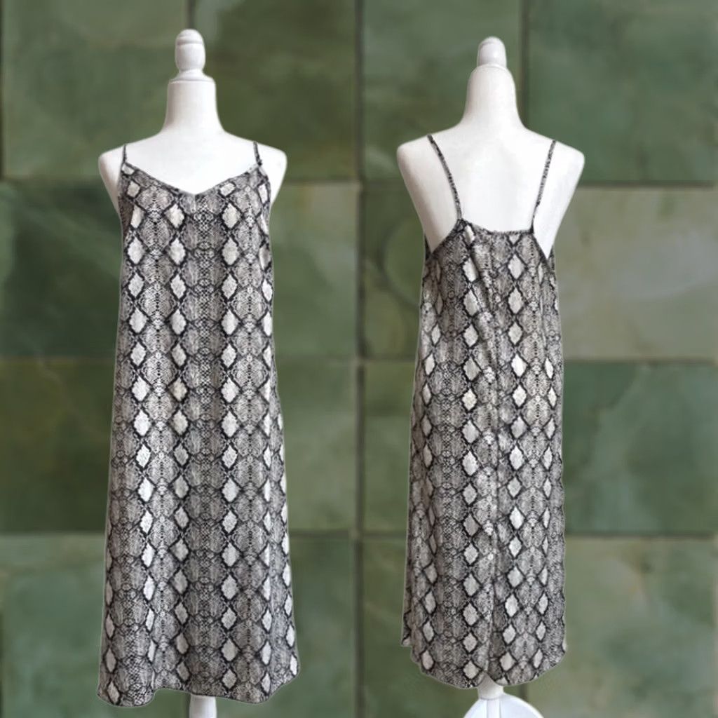 Vintage See You Monday Snake Animal Print Women Medium Flattering Fit Satin Slip Dress Size M / US 6-8 / IT 42-44 - 1 Thumbnail