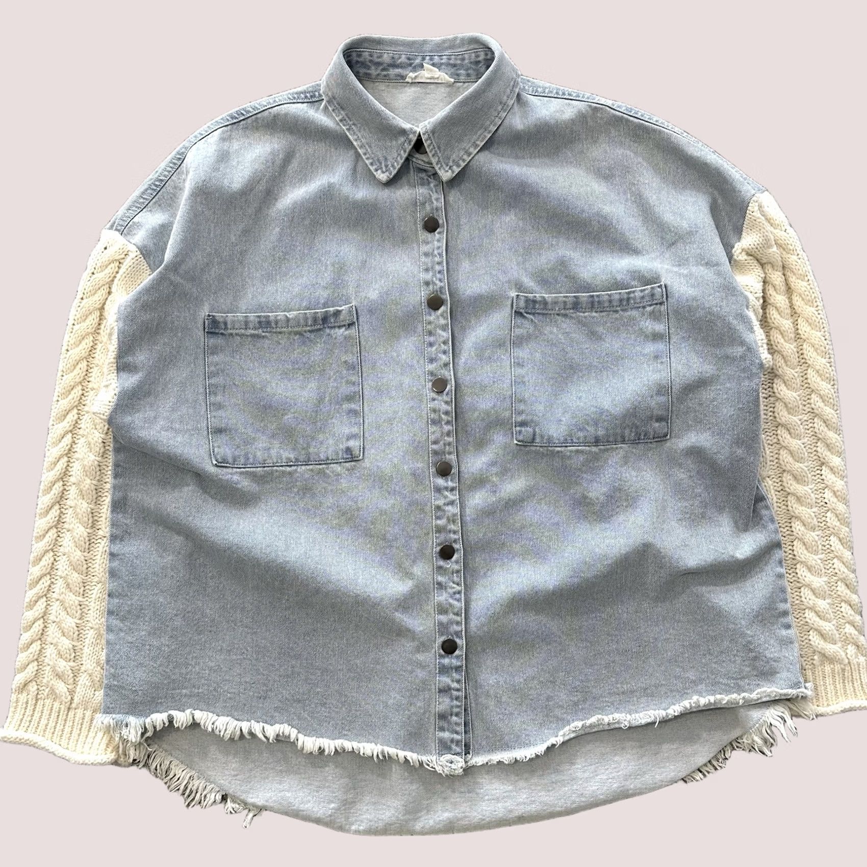 Vintage Blu Pepper Blue Shirt Jacket Women's M Denim Cable Knit Button-Up Pockets Long Sleeve 1 Size M / US 6-8 / IT 42-44 - 1 Thumbnail