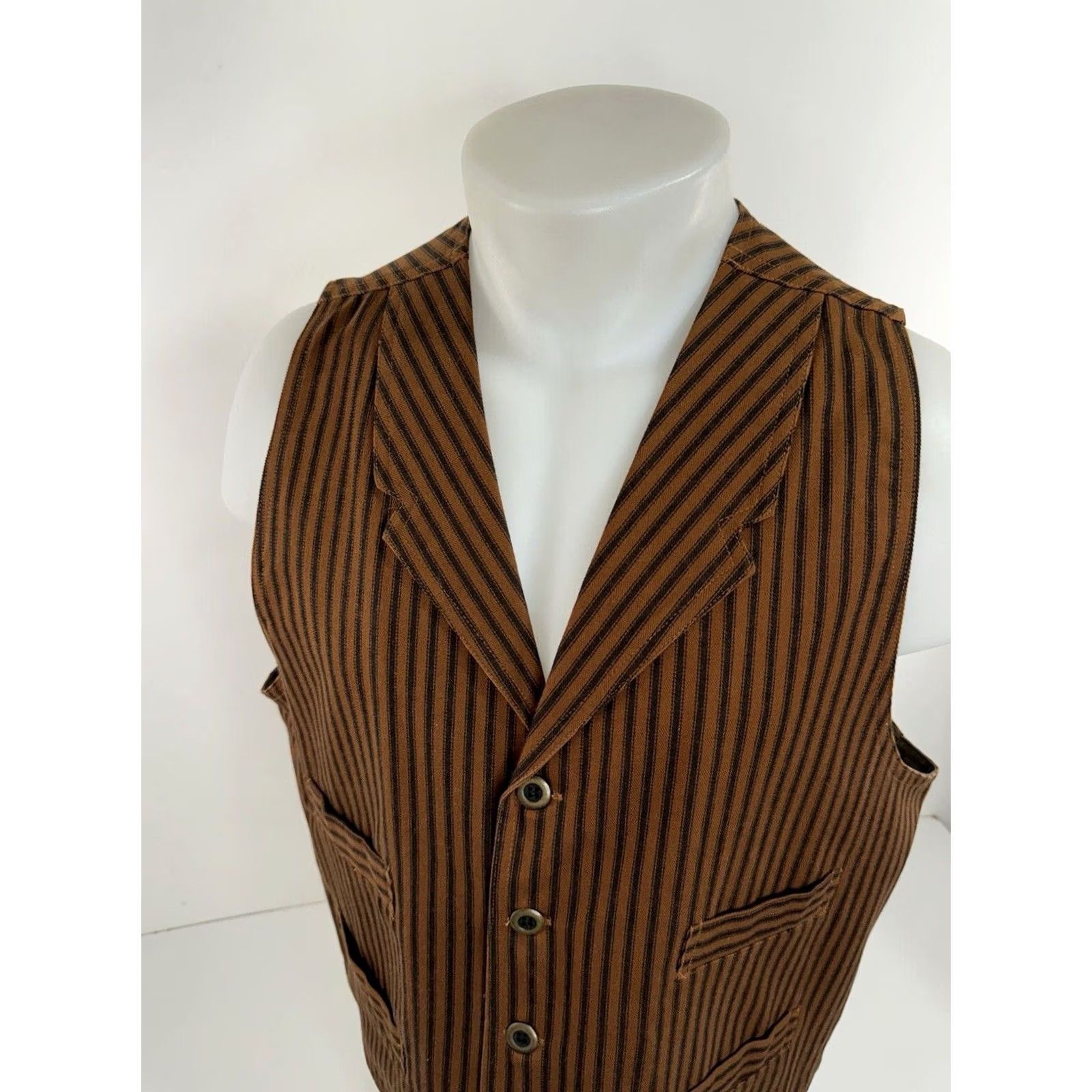 Vintage FRONTIER CLASSICS Vest - Waistcoat Striped Mens L Western - MINT - Cotton - Brown/Black - Western Theme - Size L - Regular Fit - Men - Vest Size US L / EU 52-54 / 3 - 3 Thumbnail