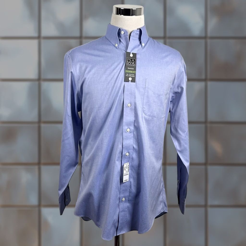 Jos. A. Bank Jos. A. Bank Dress Shirt Blue Button-Down 16 34 Tailored Fit Traveler Oxford NWT Men Regular Shirt Size 42R - 1 Thumbnail
