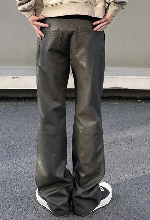 Jean Streetwear Casual Straight Leg Leather Pant Size US 33 - 4 Thumbnail