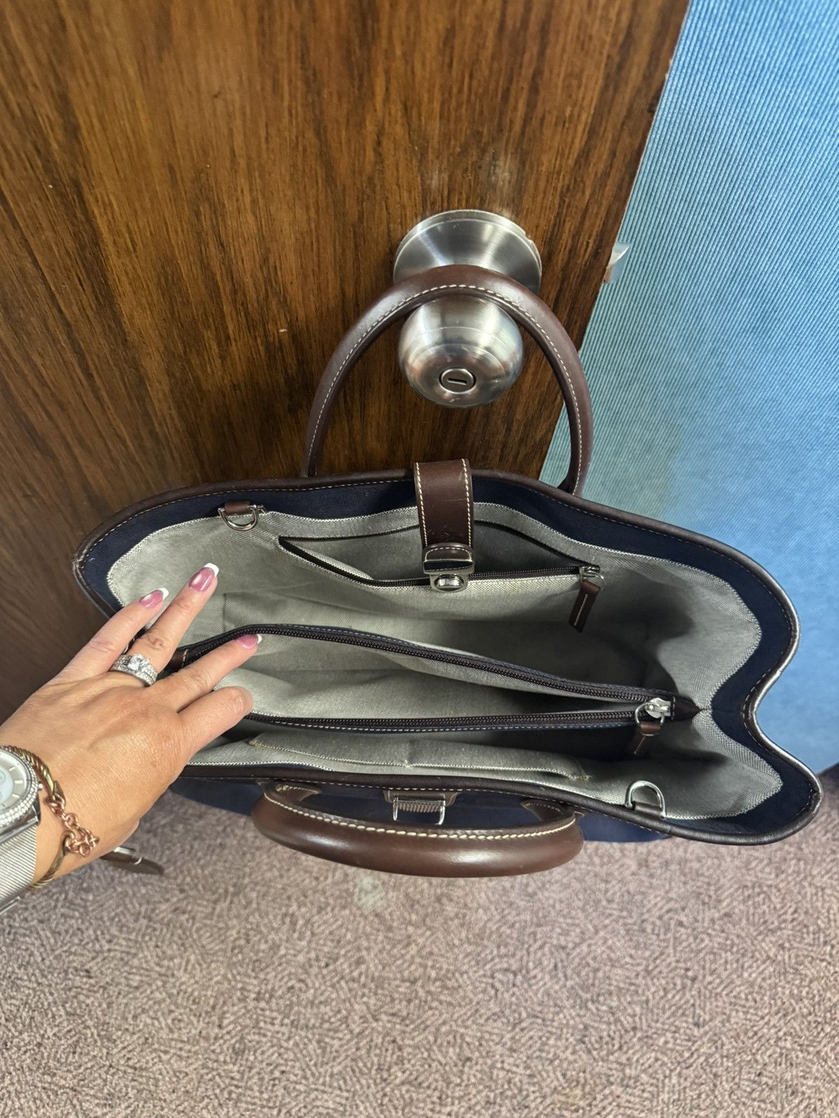 Dooney & Bourke Vintage DB Blue and Brown, Monogrammed Canvas hand bag Size ONE SIZE - 4 Thumbnail