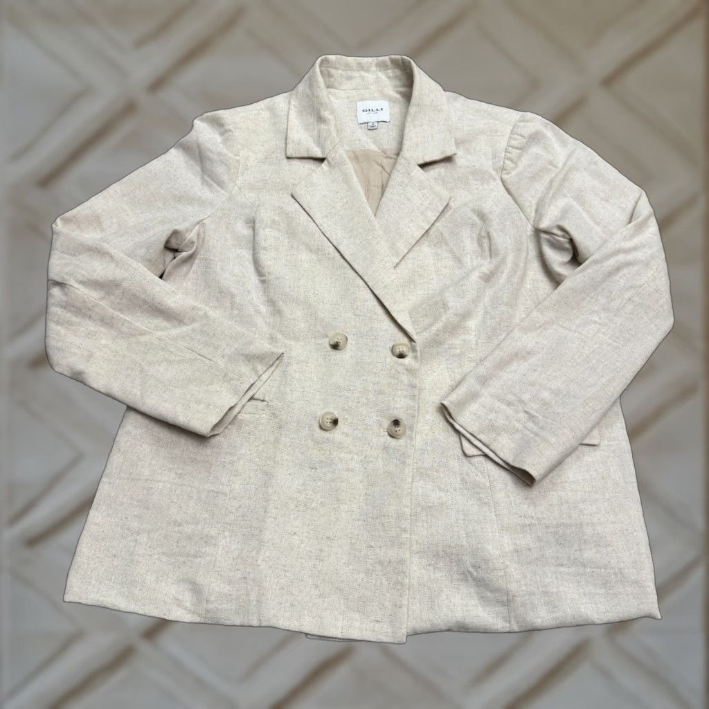 Vintage Gilli Blazer Jacket Womens Small Linen Beige Cream Double Breasted Size S / US 4 / IT 40 - 1 Thumbnail