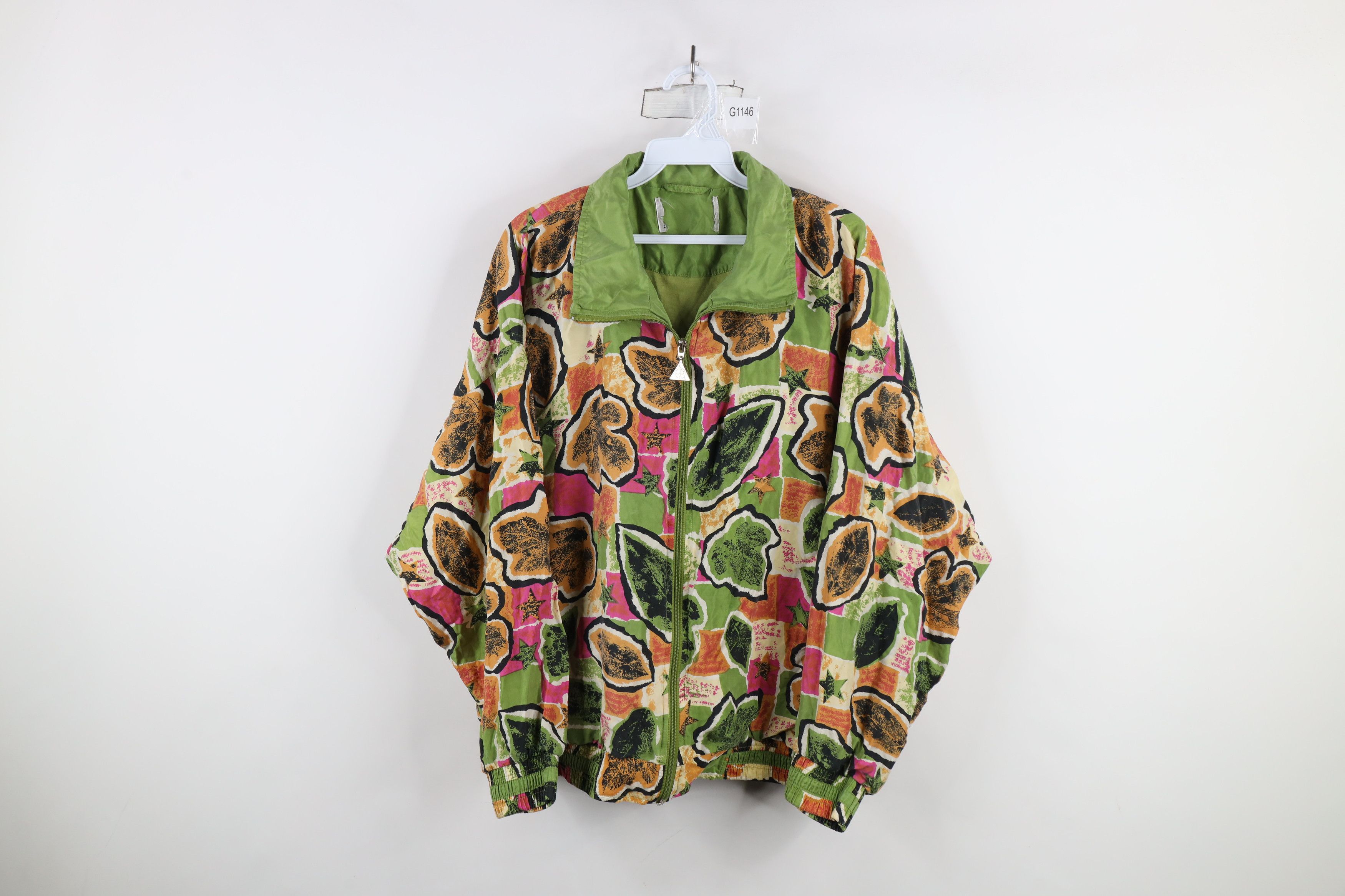 Vintage Vintage 90s Streetwear Leaf Silk Full Zip Bomber Jacket Size XXL / US 16-18 / IT 52-54 - 1 Thumbnail