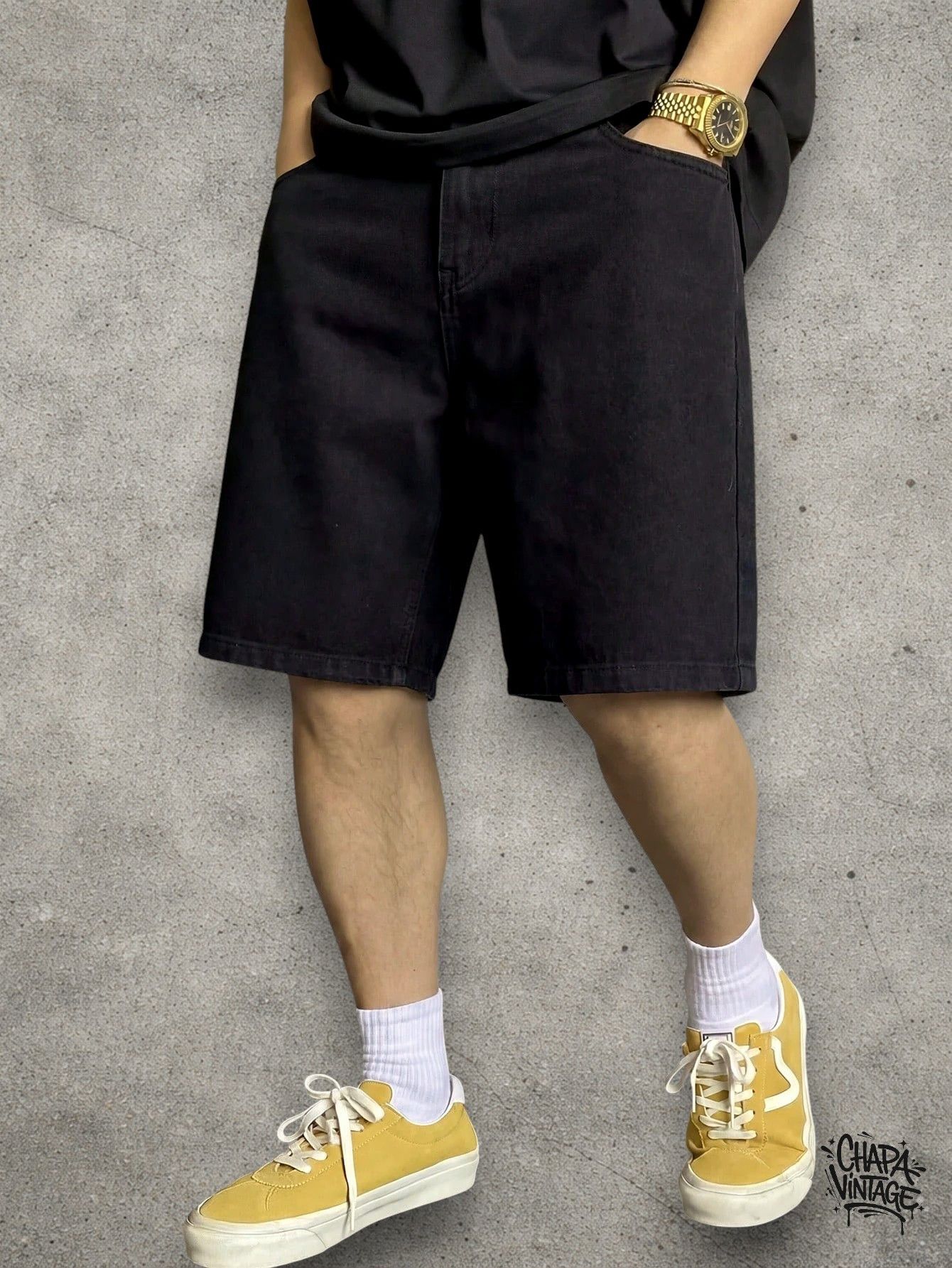 Vintage Black denim shorts Size US 32 / EU 48 - 2 Thumbnail